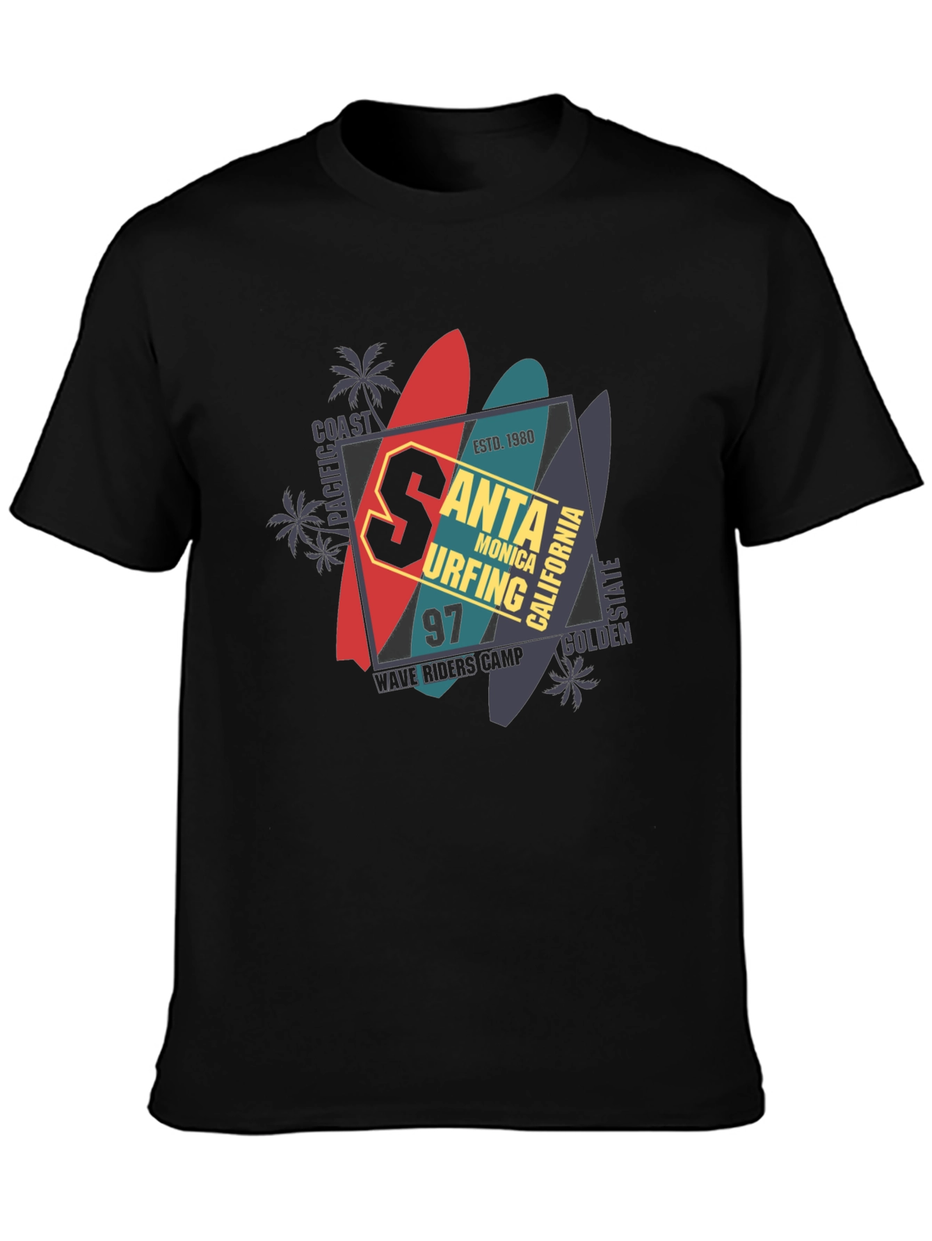 Santa Monica Surfing T-Shirt - Black