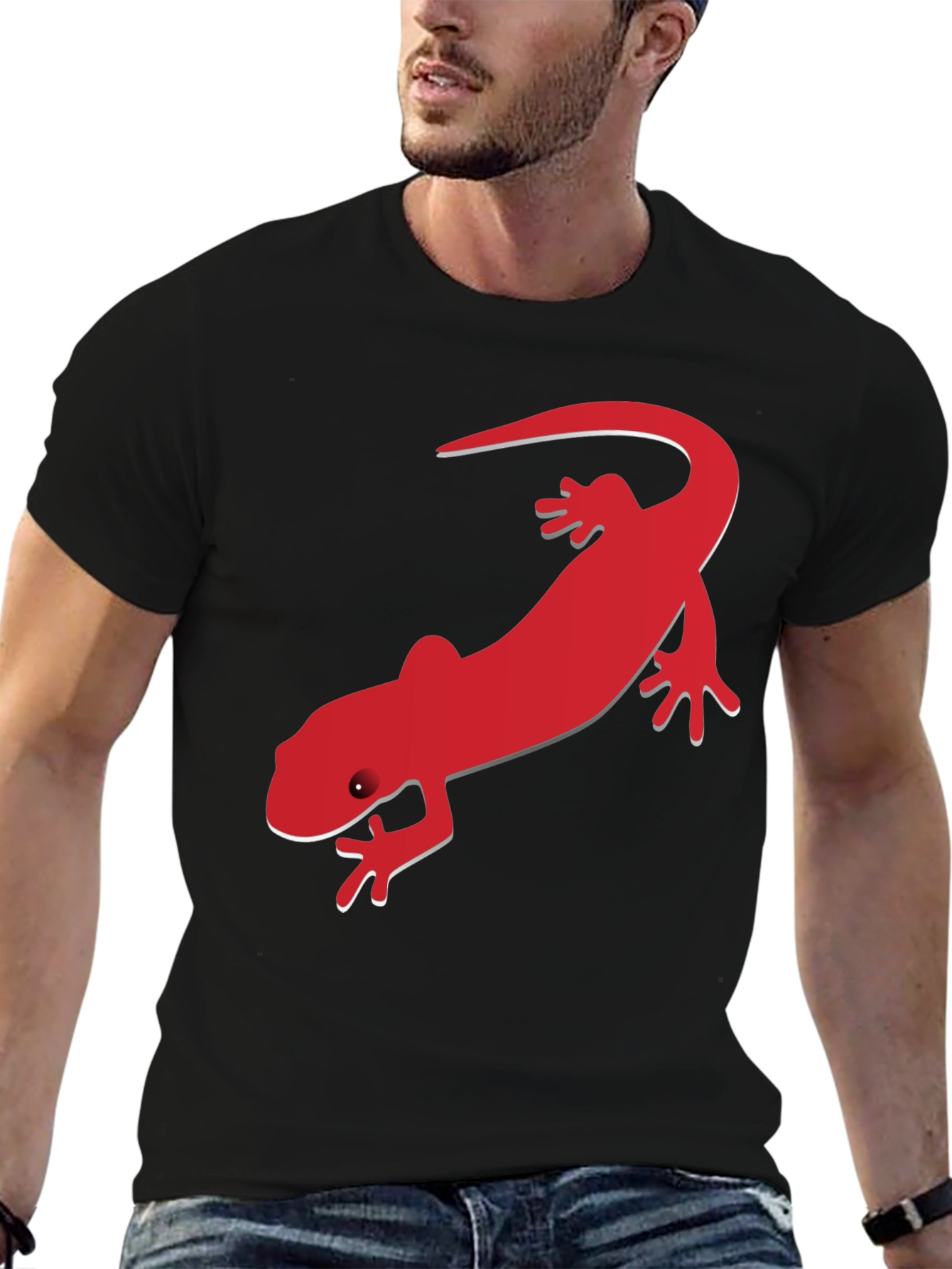 Mens Black T-Shirt with Red Lizard Print