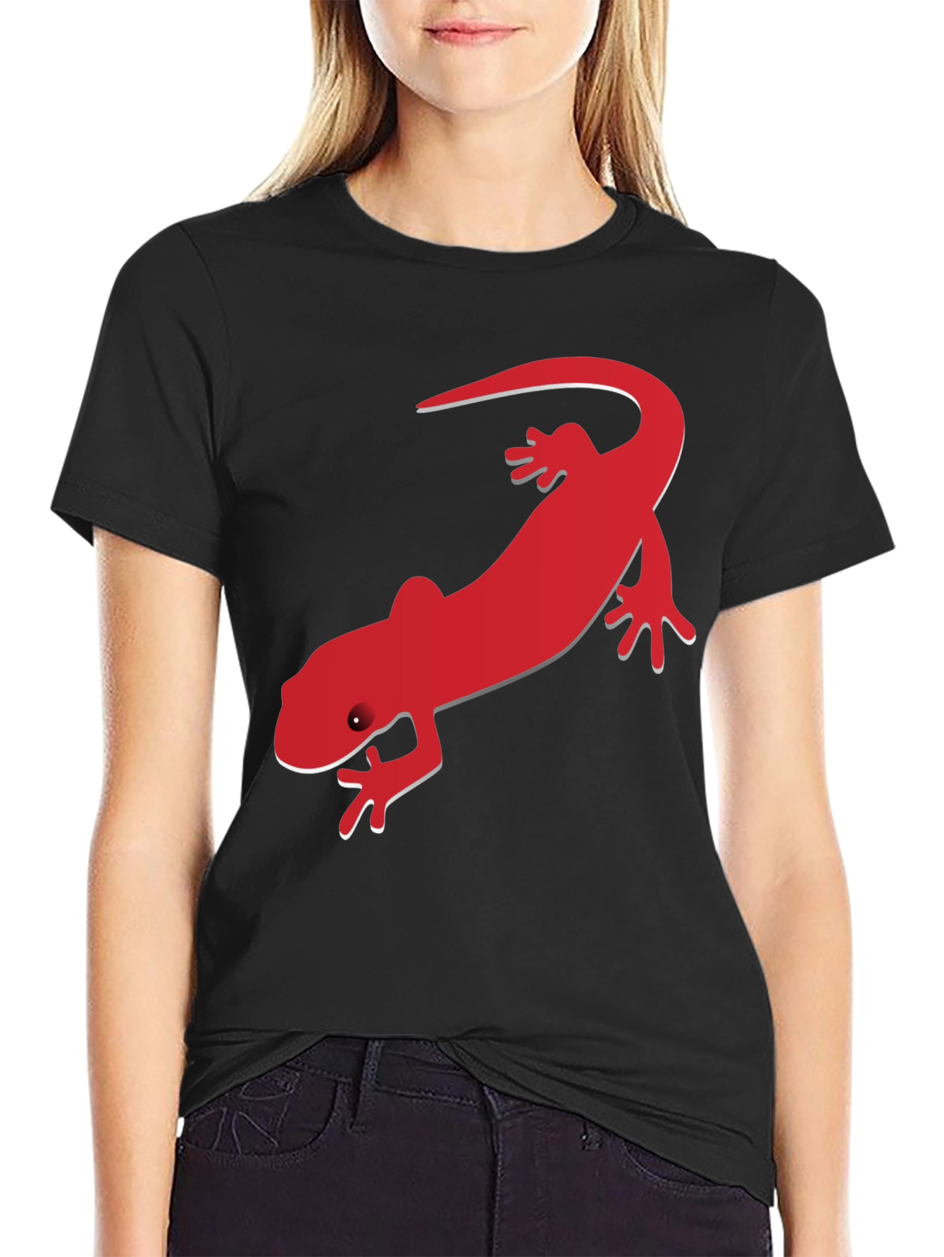 Mens Black T-Shirt with Red Lizard Print