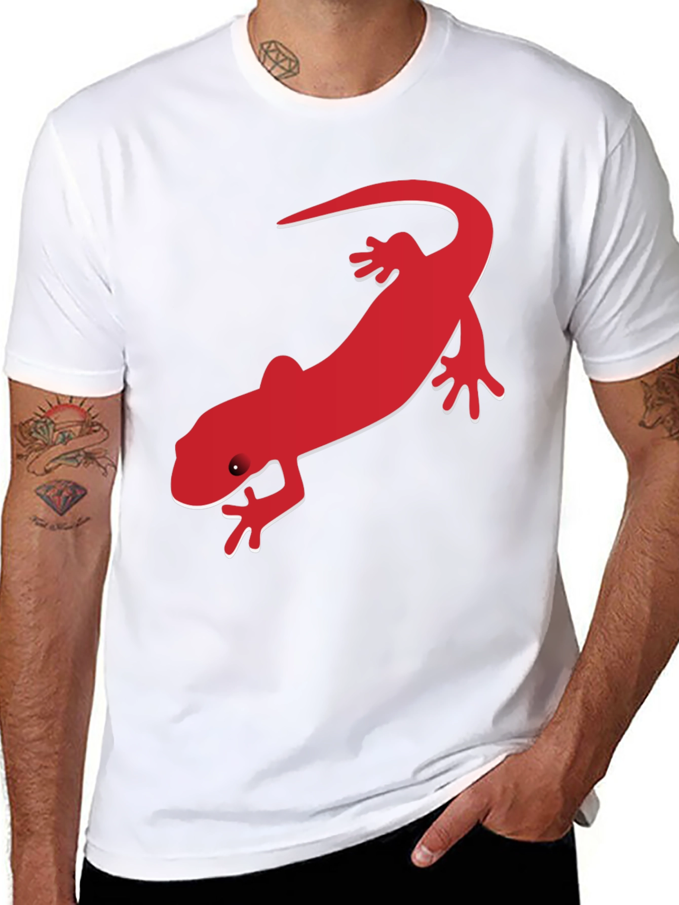 Mens Black T-Shirt with Red Lizard Print