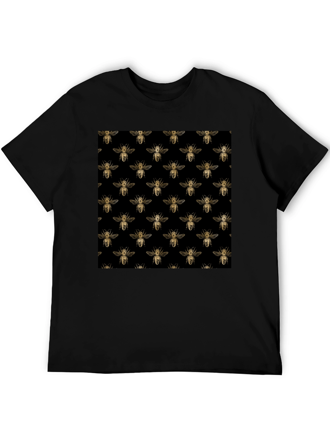 Honey Bee Pattern Black T-Shirt