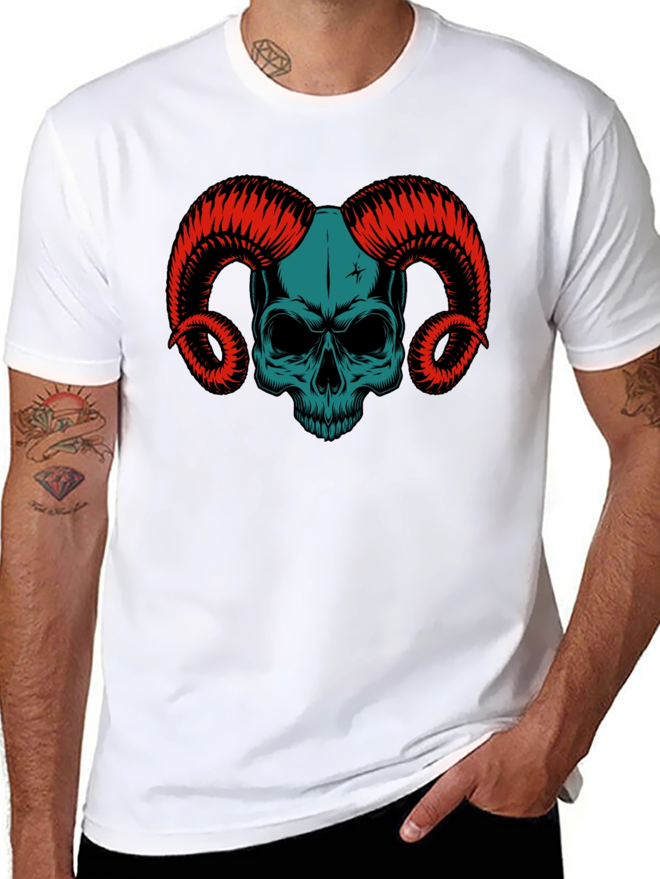 Skull & Horns Graphic Tee - Black