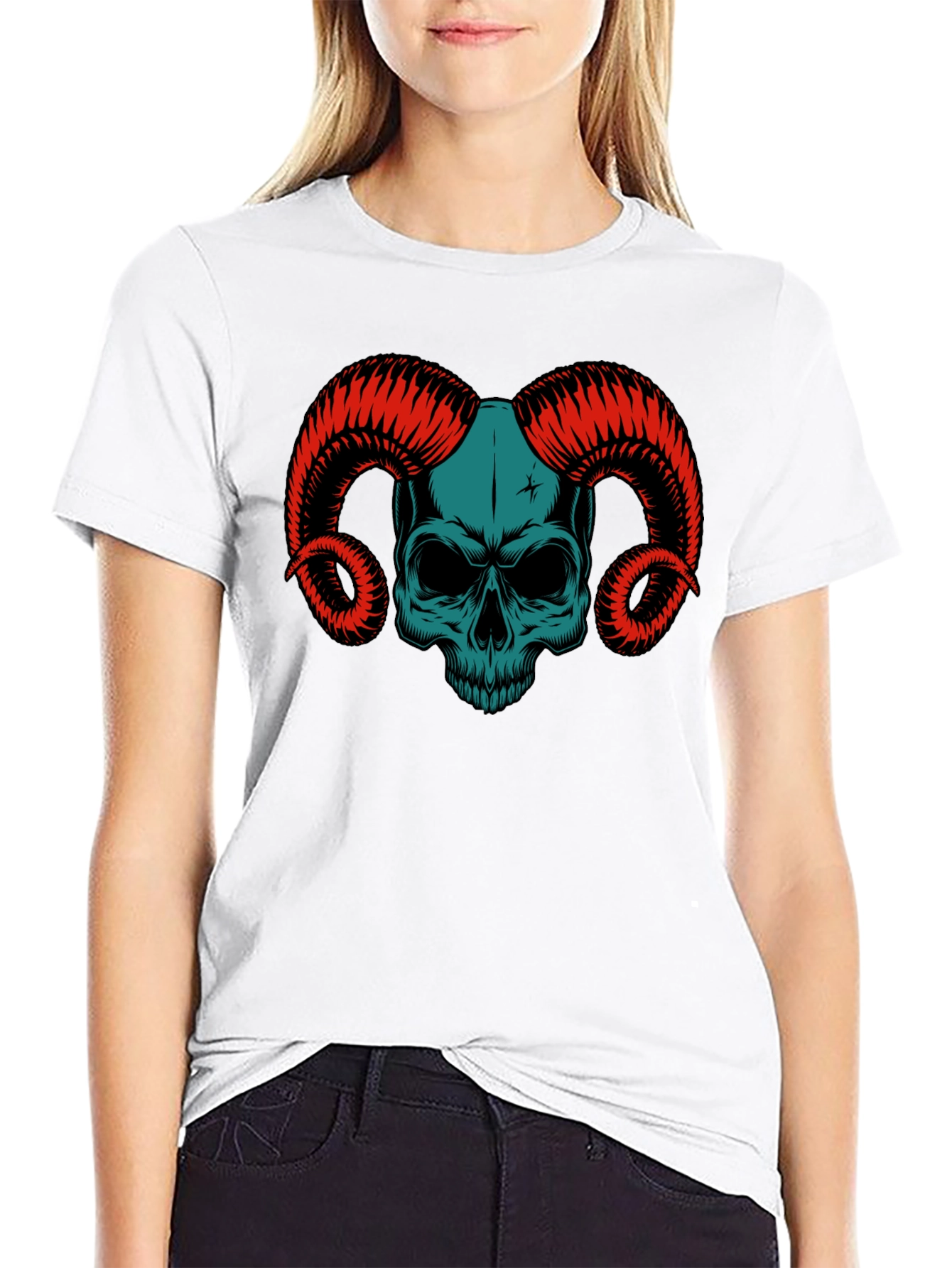 Skull & Horns Graphic Tee - Black