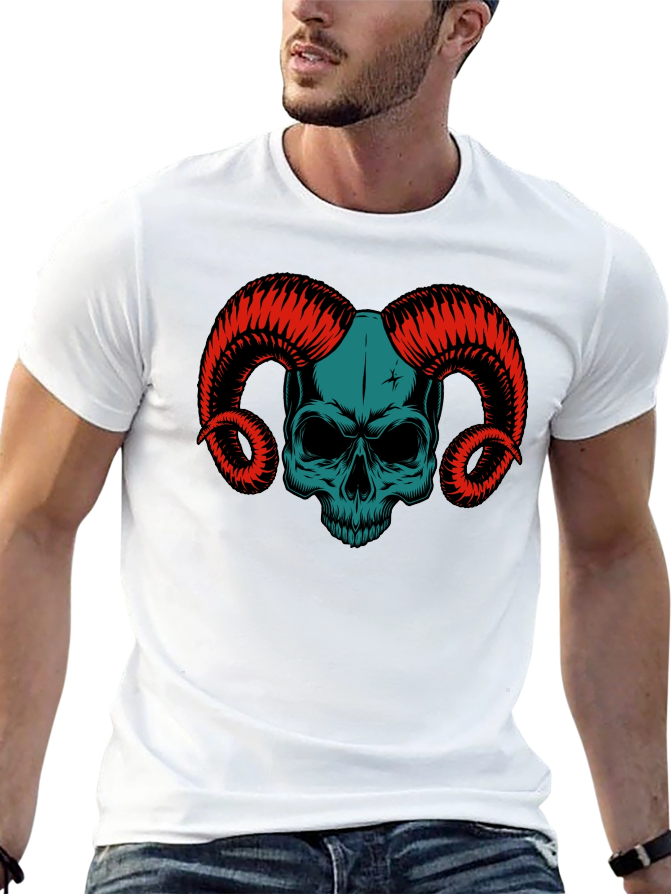 Skull & Horns Graphic Tee - Black