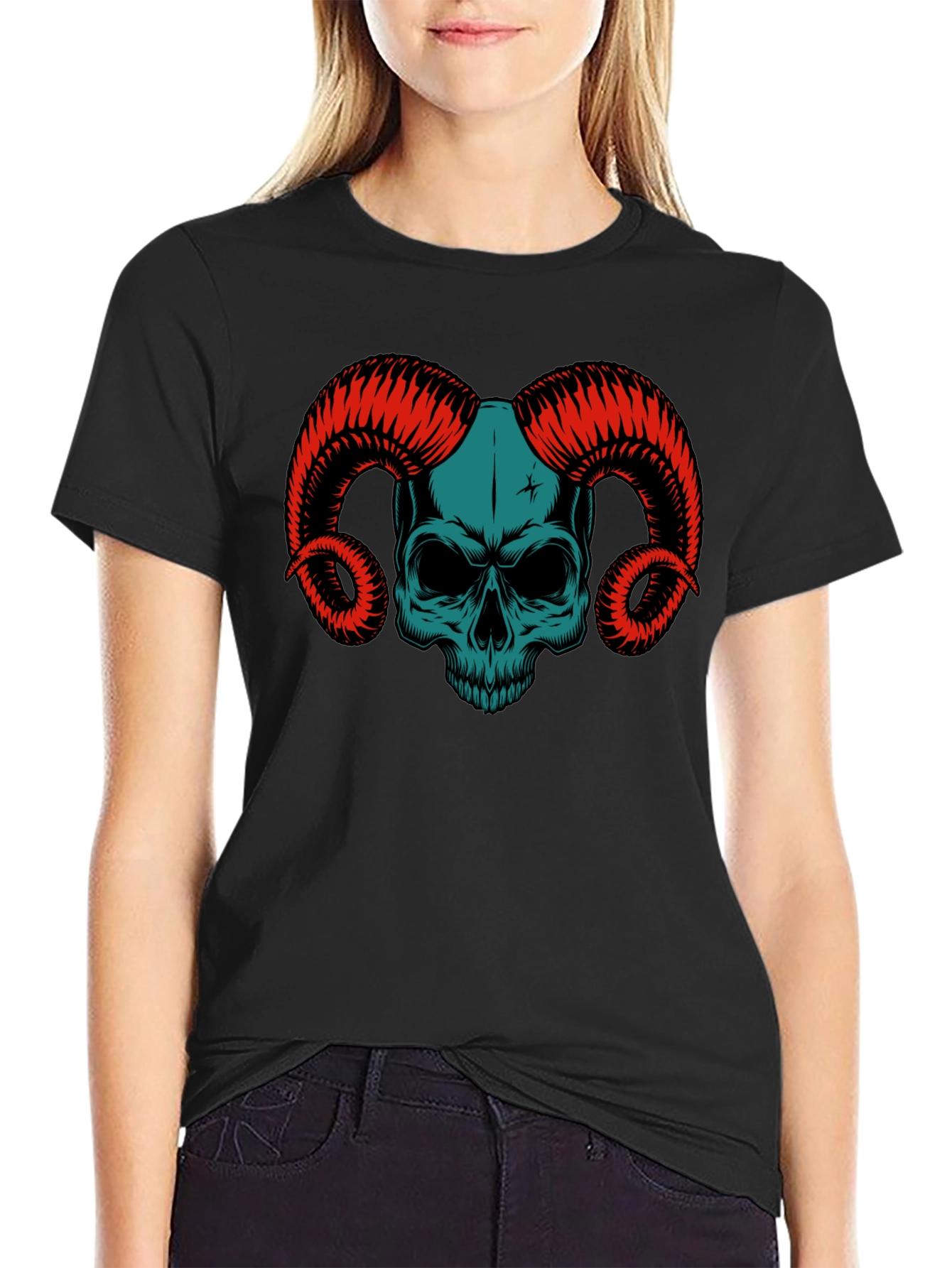 Skull & Horns Graphic Tee - Black