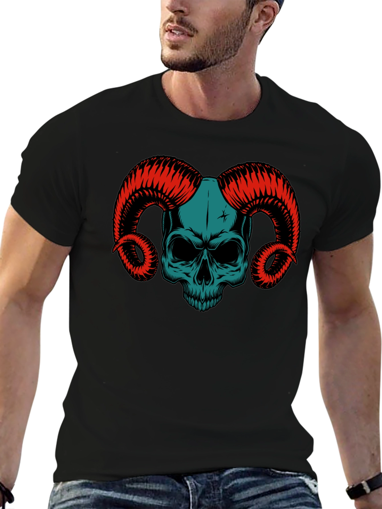 Skull & Horns Graphic Tee - Black