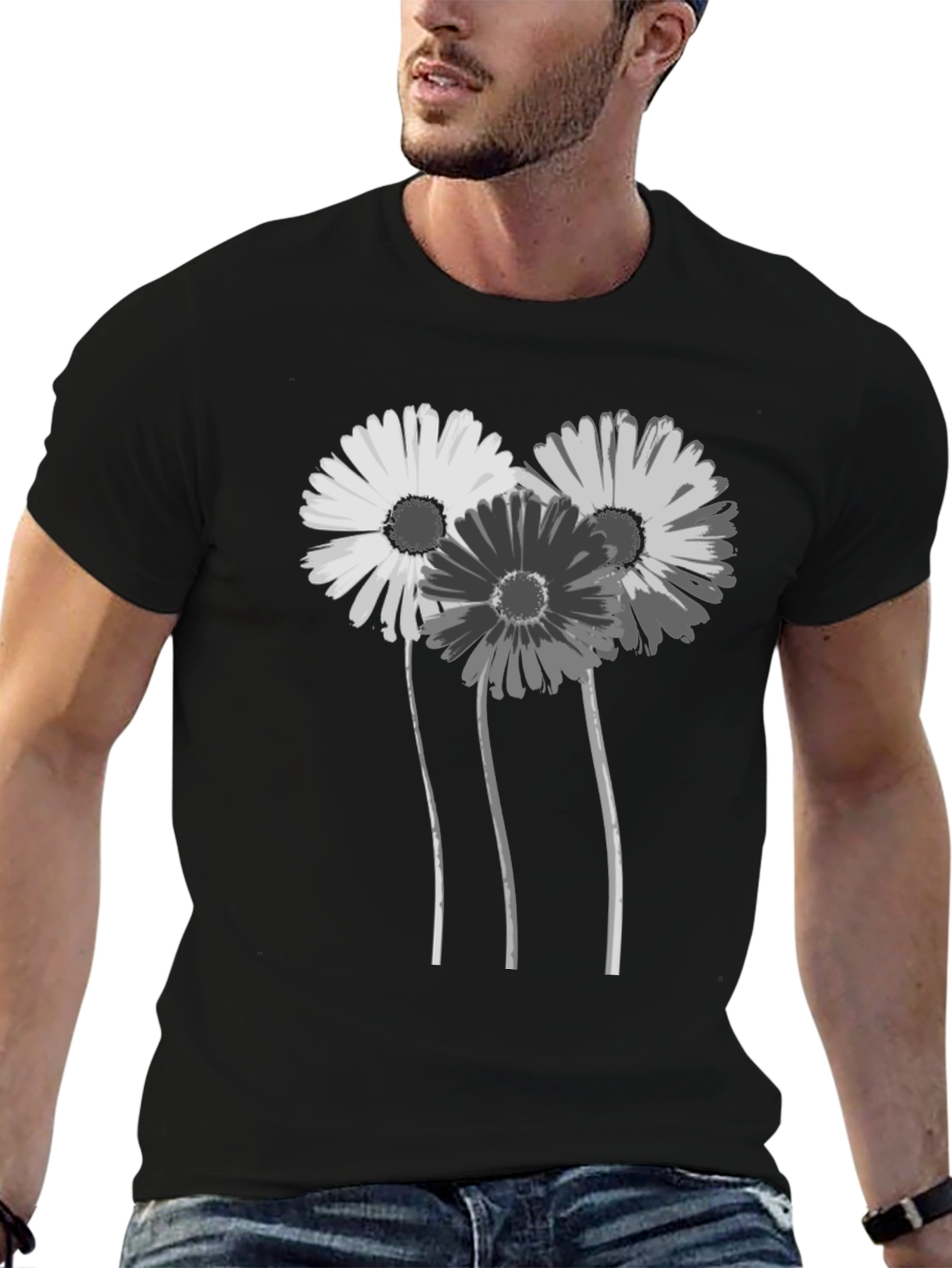 Floral Graphic Black T-Shirt - Stylish Daisy Design