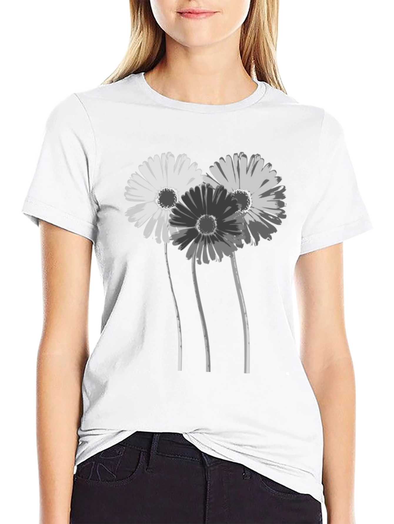 Floral Graphic Black T-Shirt - Stylish Daisy Design