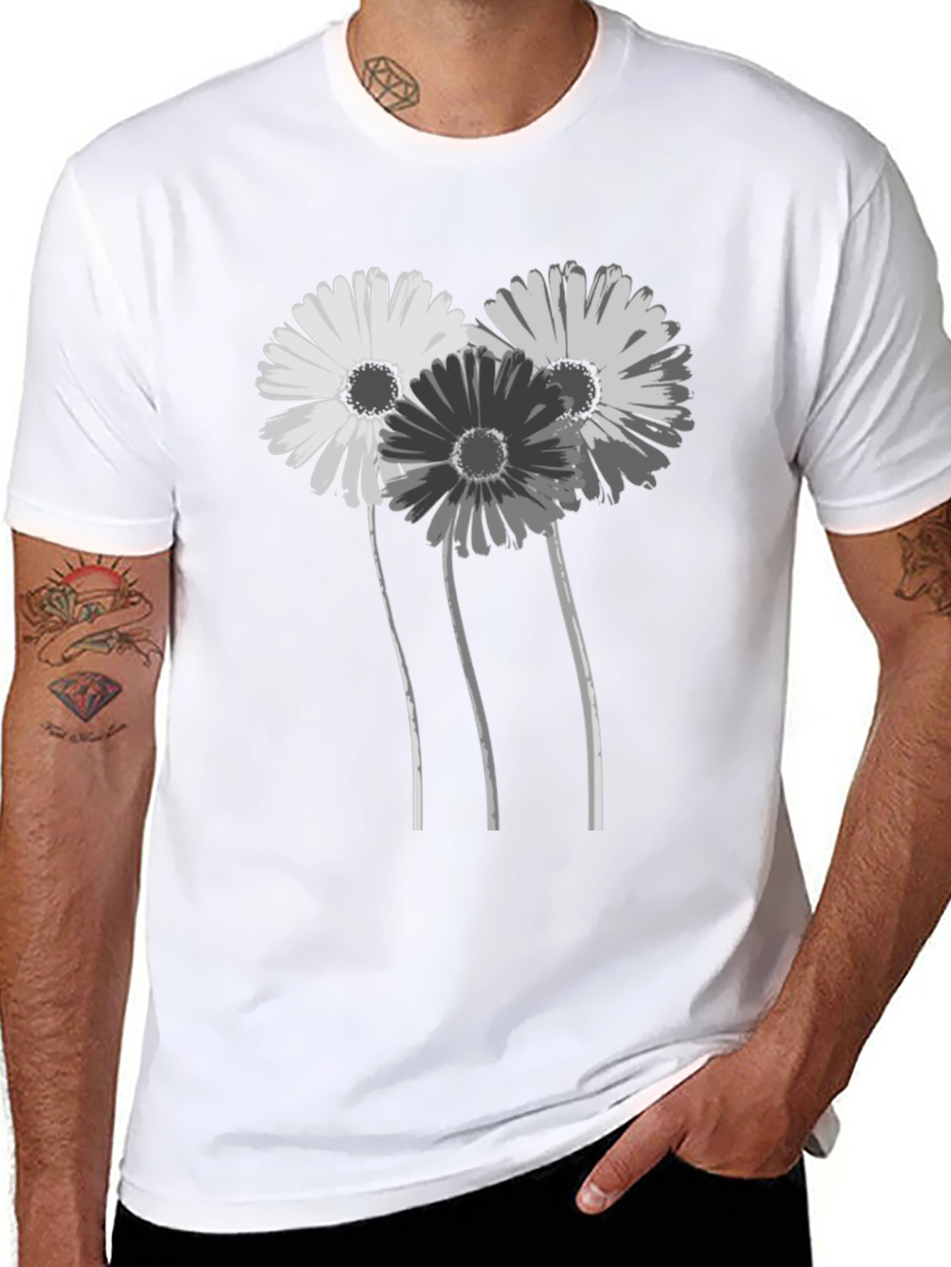 Floral Graphic Black T-Shirt - Stylish Daisy Design