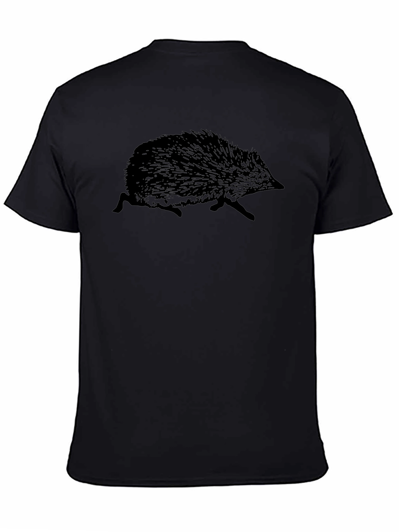 Cool Hedgehog Graphic Tee - Black Crew Neck T-Shirt