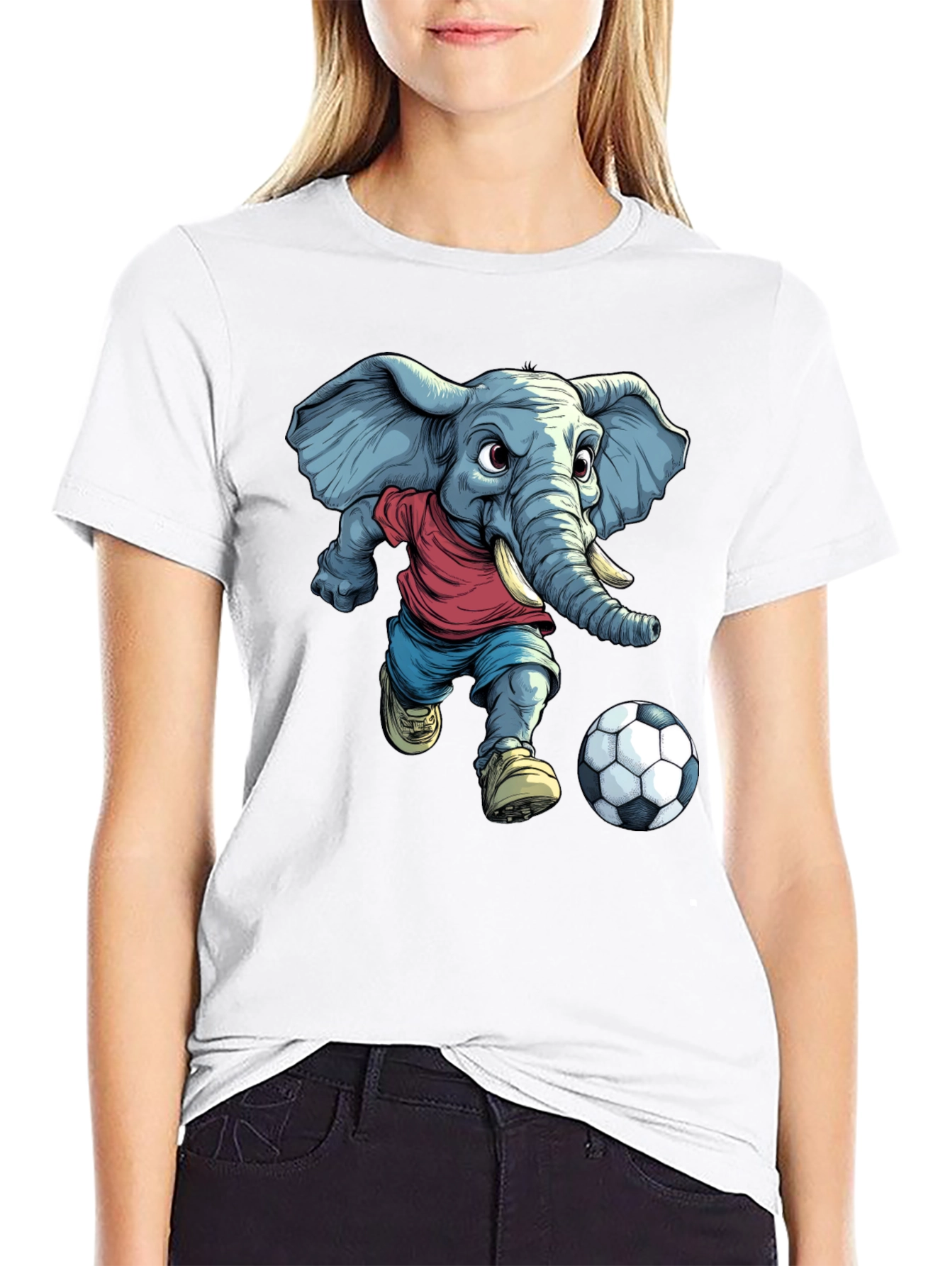 Elephant Soccer T-Shirt - Cartoon Graphic Tee