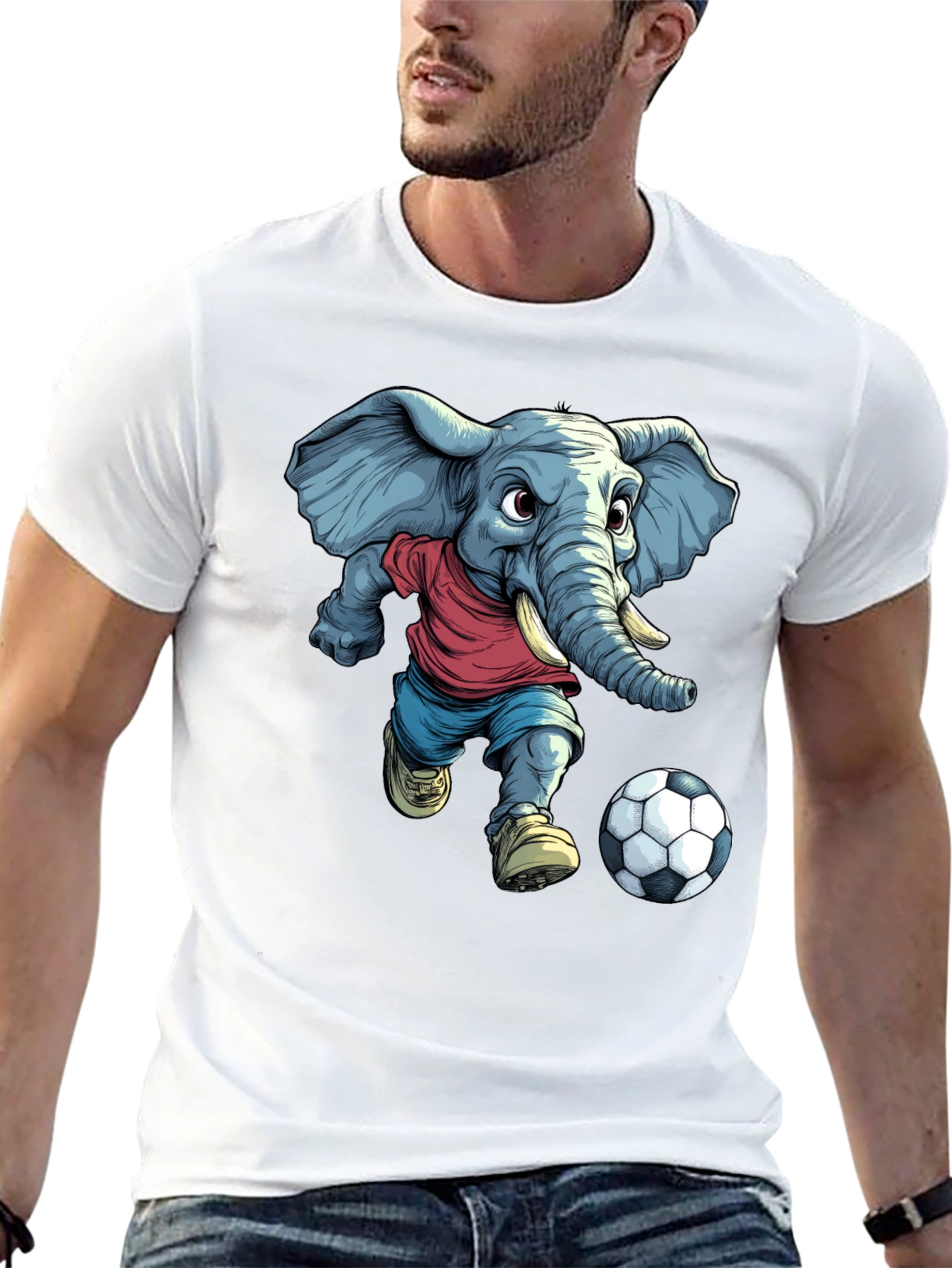 Elephant Soccer T-Shirt - Cartoon Graphic Tee
