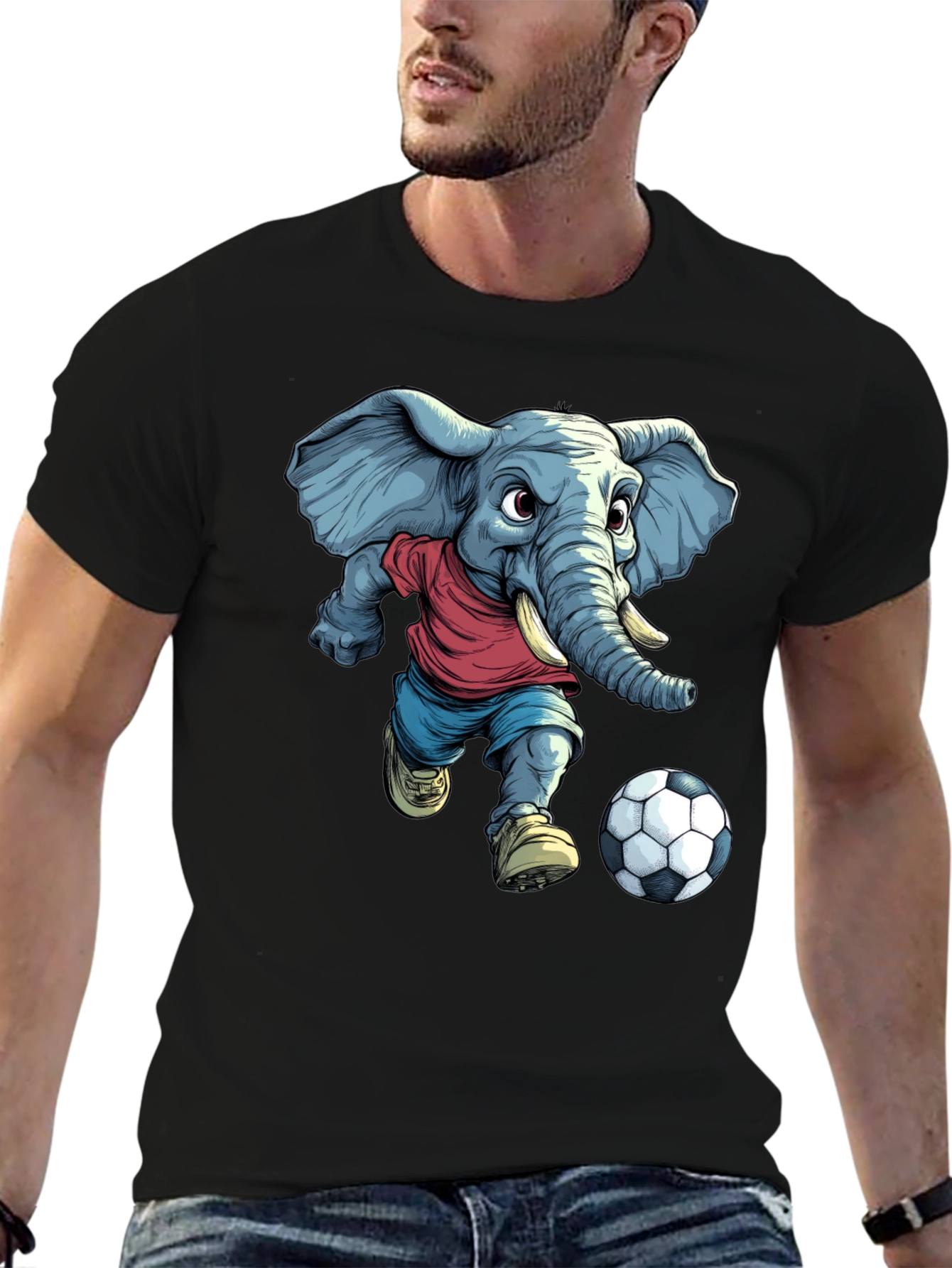 Elephant Soccer T-Shirt - Cartoon Graphic Tee