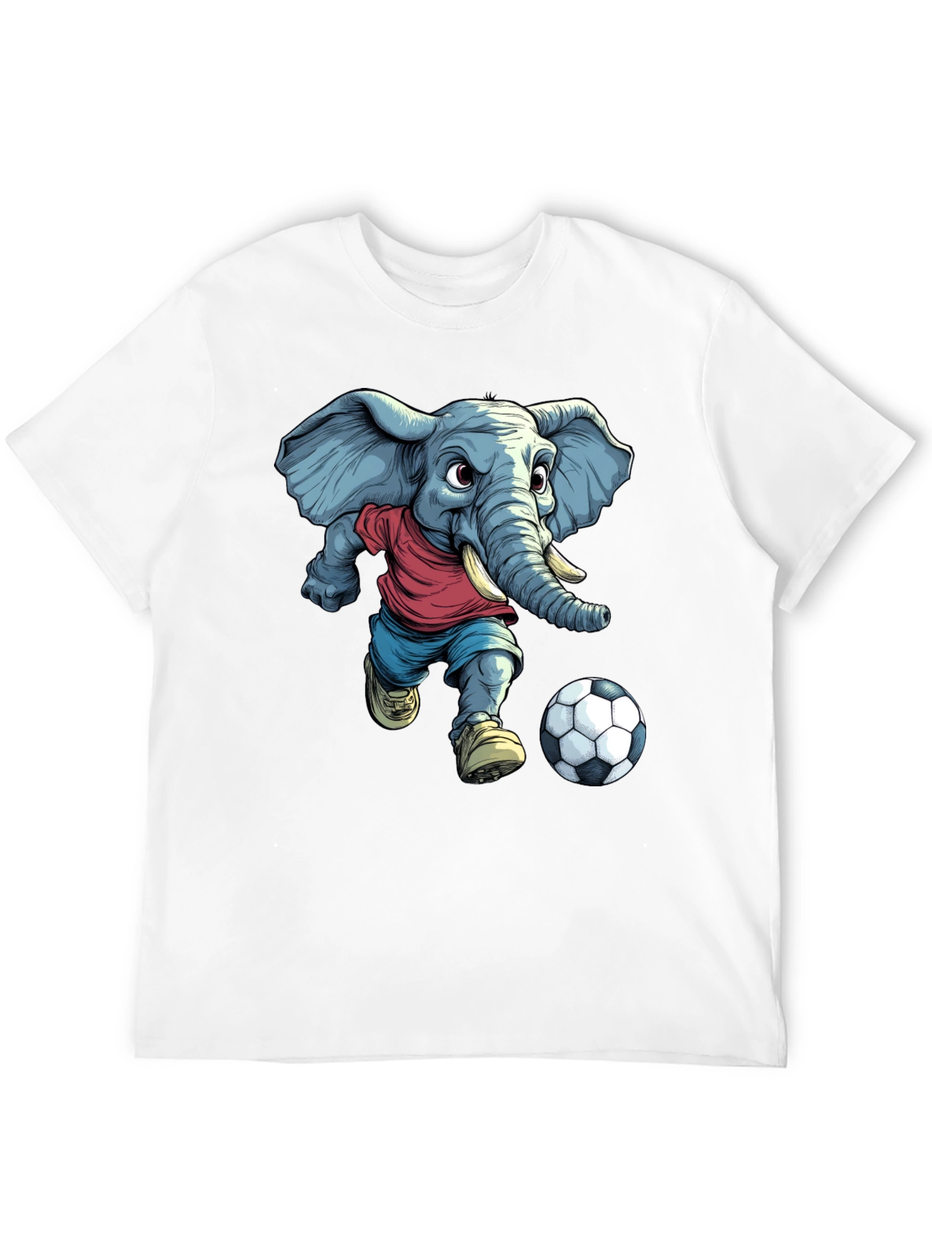 Elephant Soccer T-Shirt - Cartoon Graphic Tee