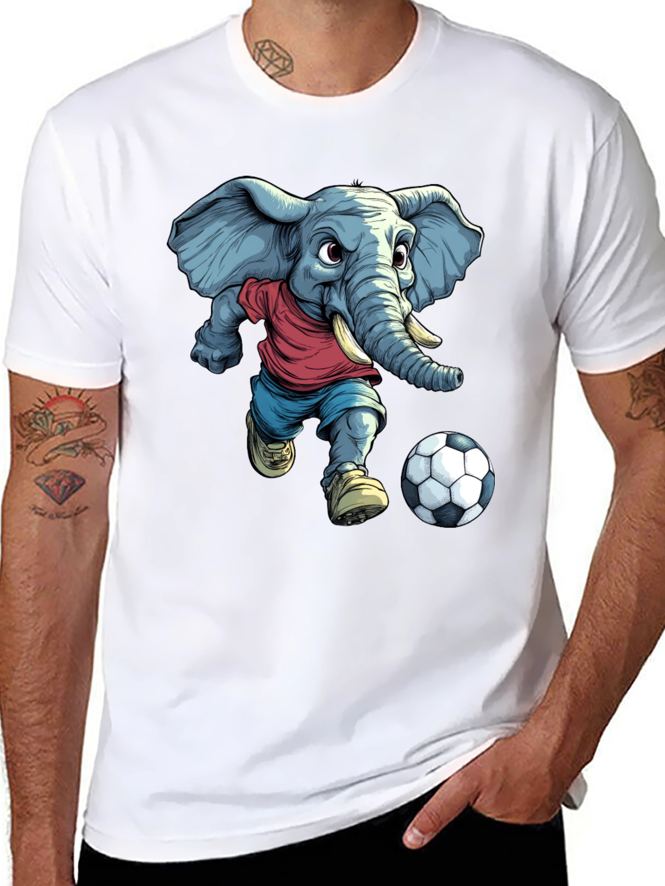 Elephant Soccer T-Shirt - Cartoon Graphic Tee