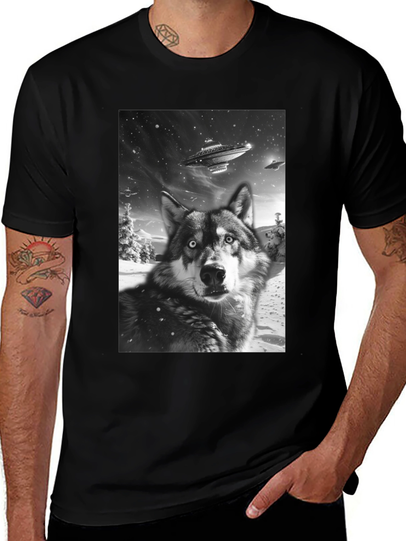 Wolf UFO Black T-Shirt