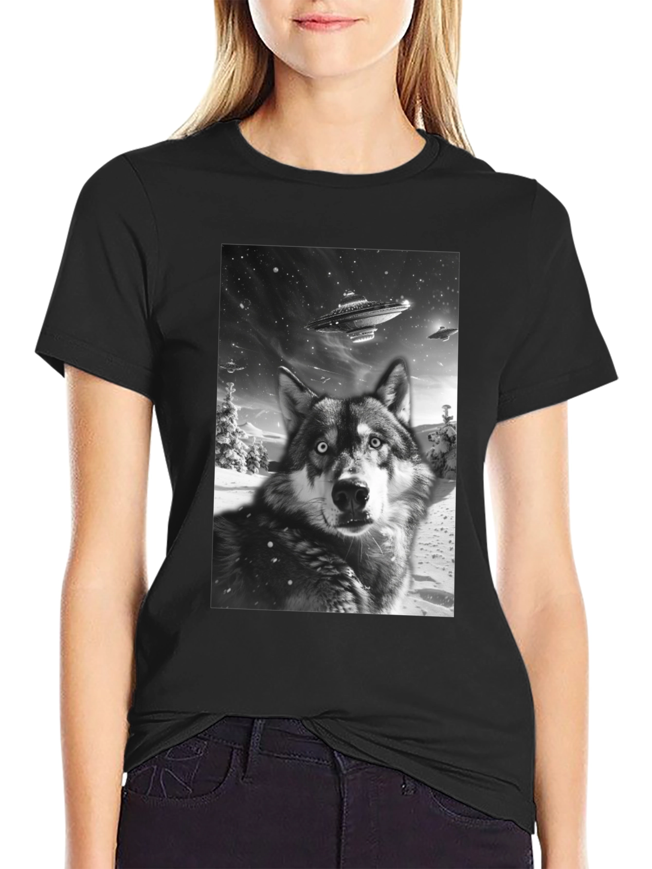 Wolf UFO Black T-Shirt