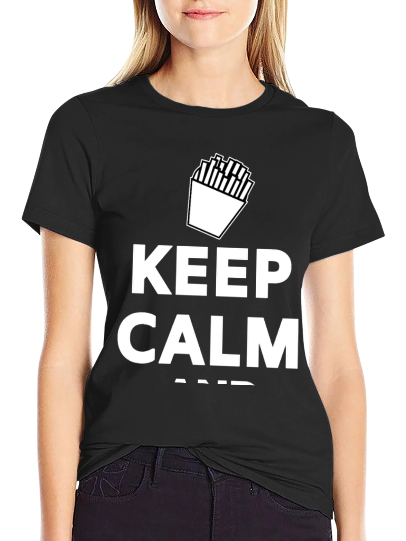 Keep Calm and Eat Fries Black T-Shirt
