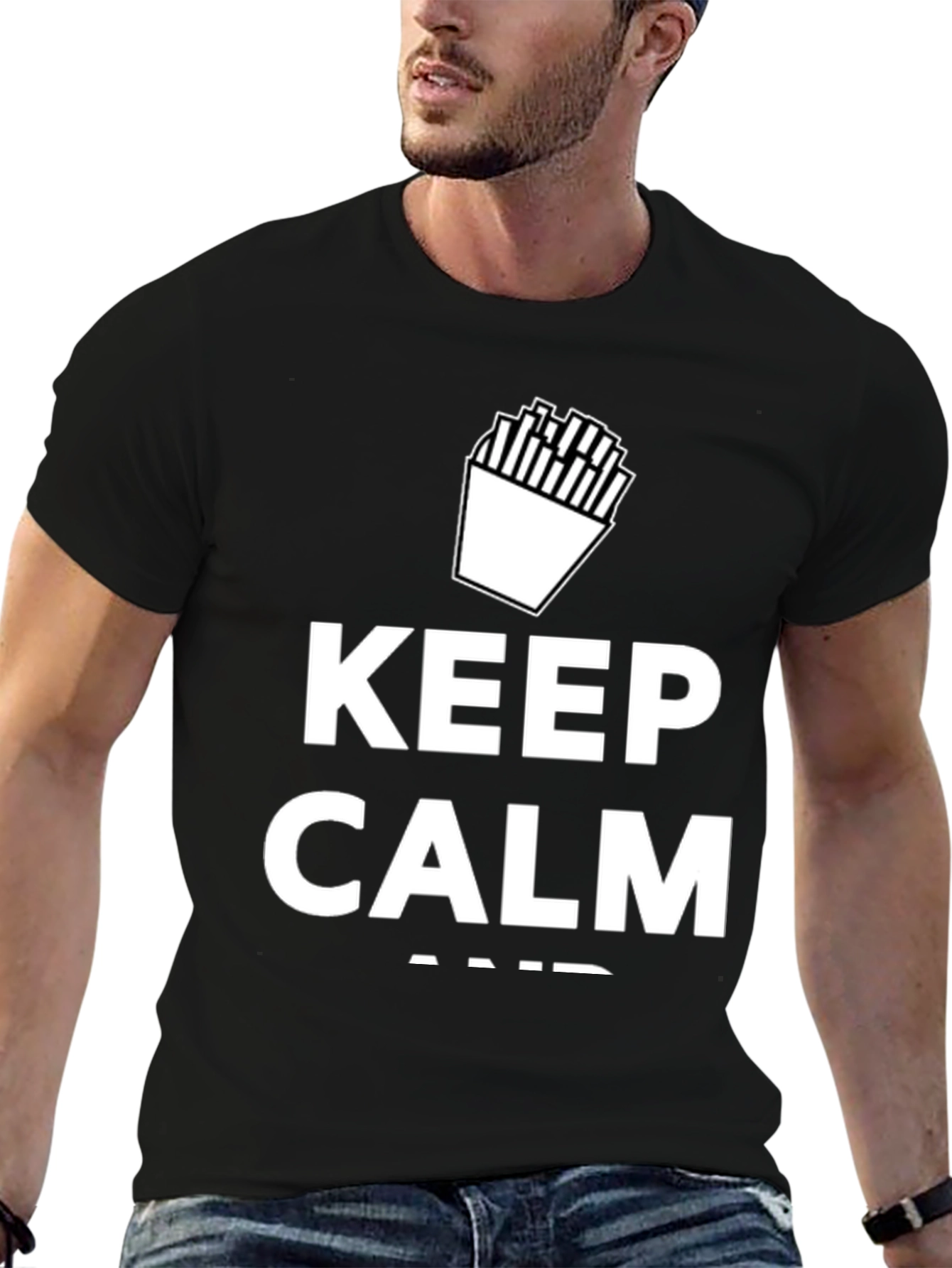 Keep Calm and Eat Fries Black T-Shirt