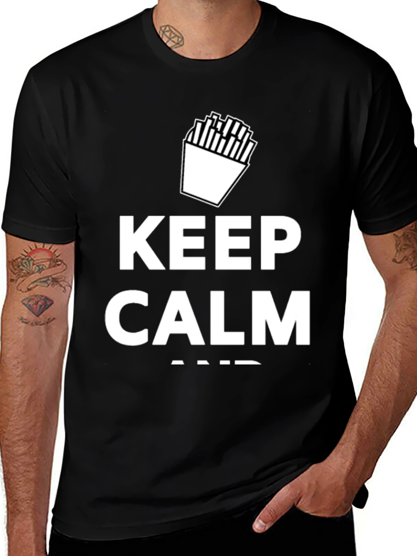 Keep Calm and Eat Fries Black T-Shirt