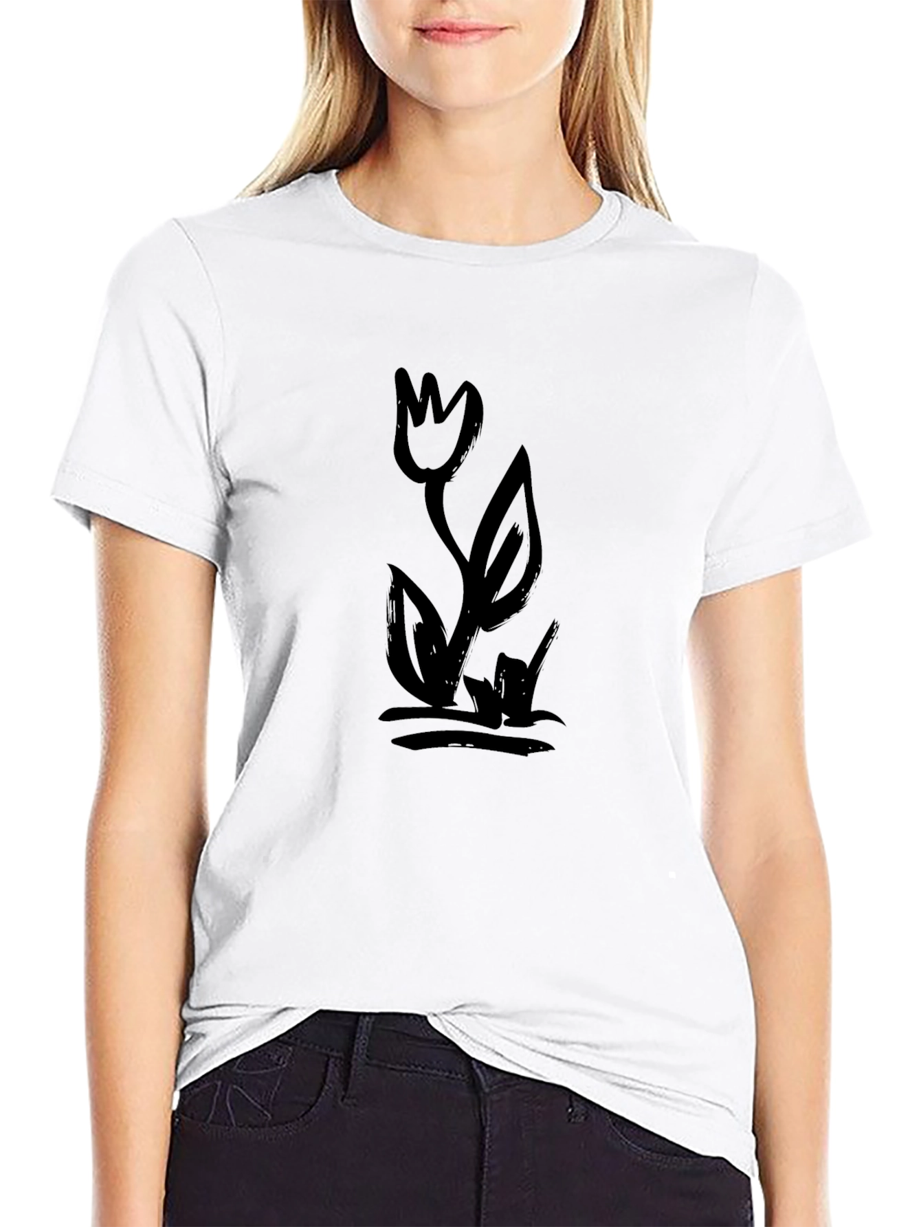 Black Tulip Graphic Tee - Modern Style