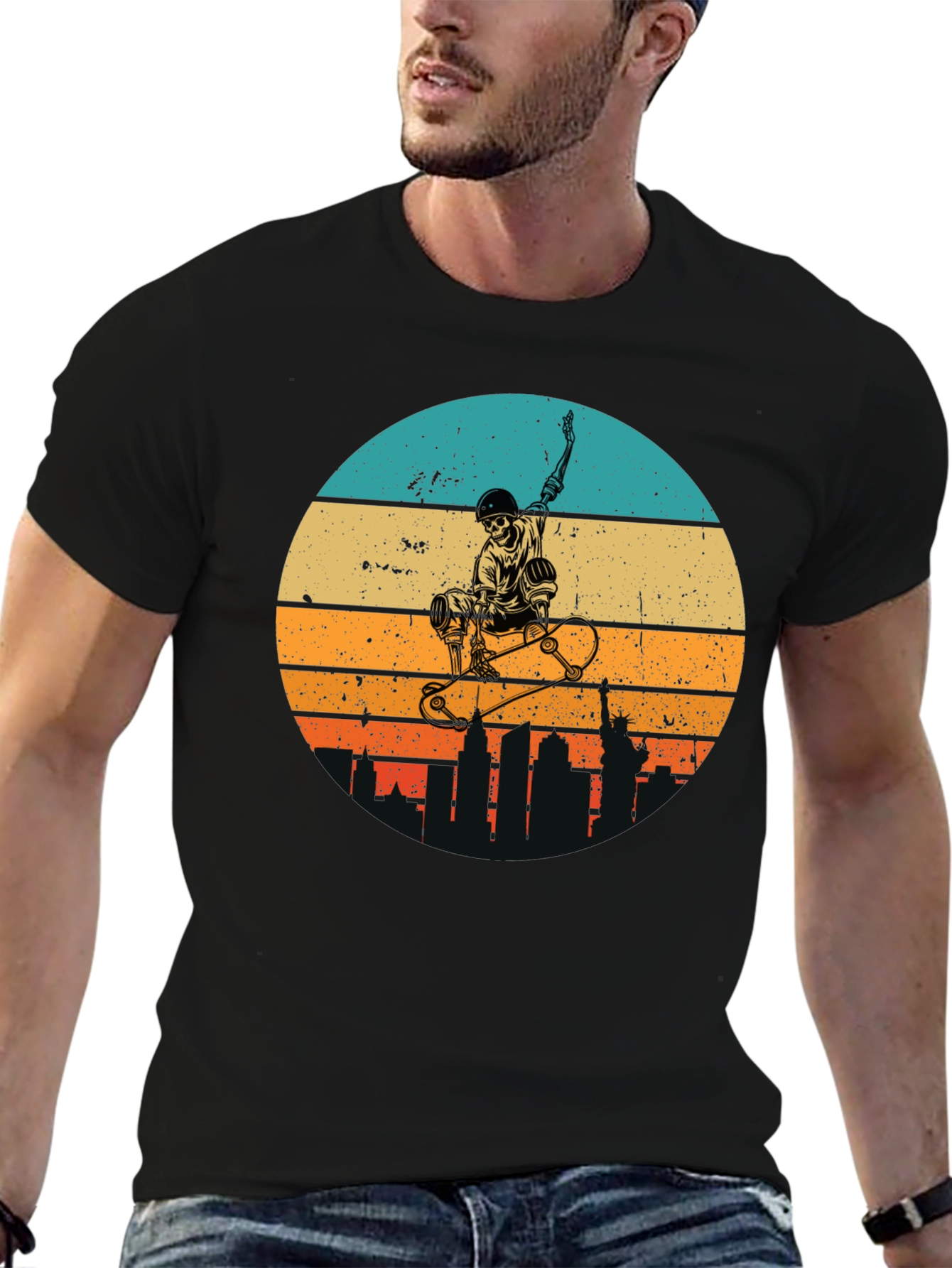 Skateboard Skeleton Sunset Graphic Tee