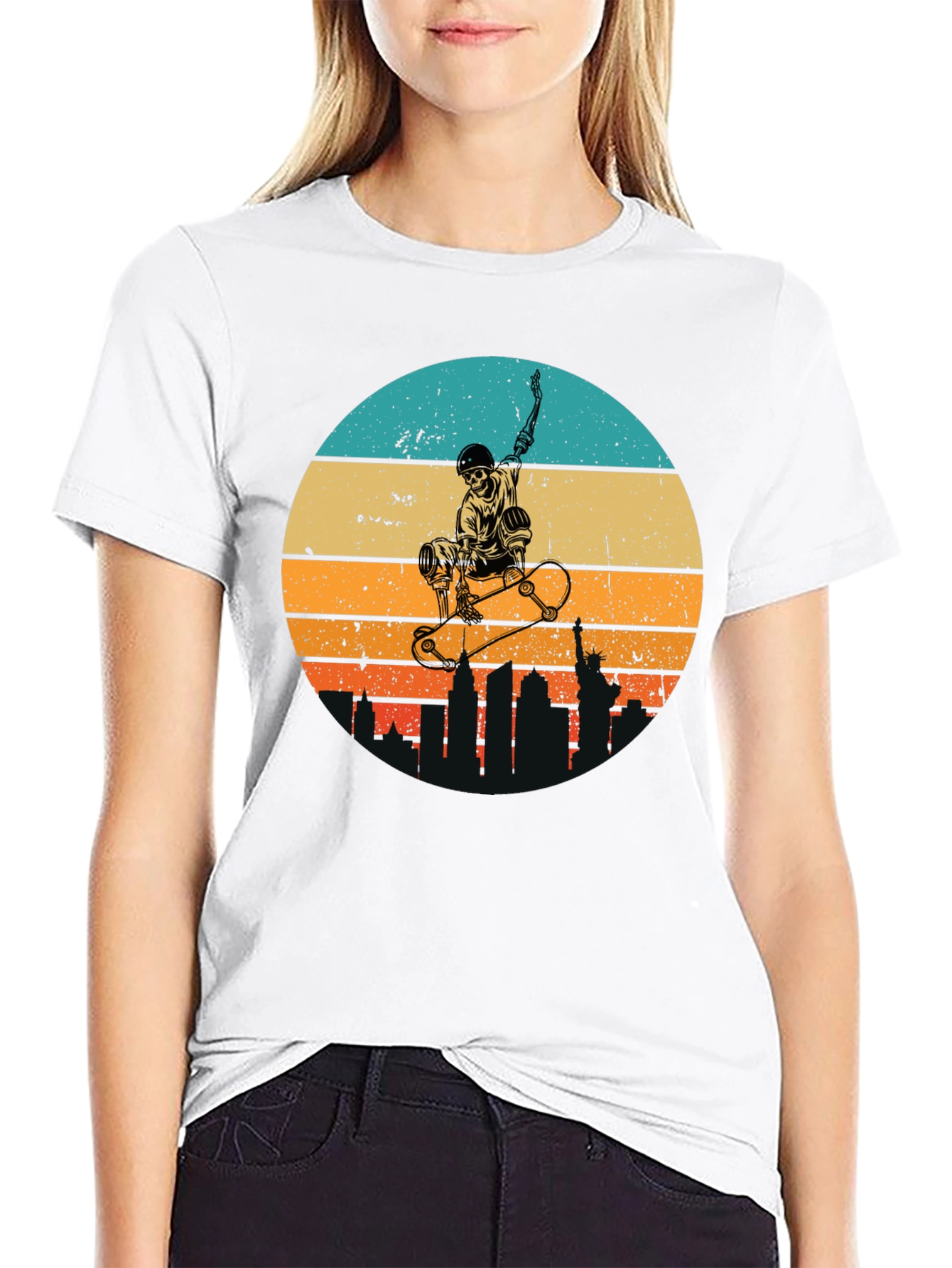 Skateboard Skeleton Sunset Graphic Tee