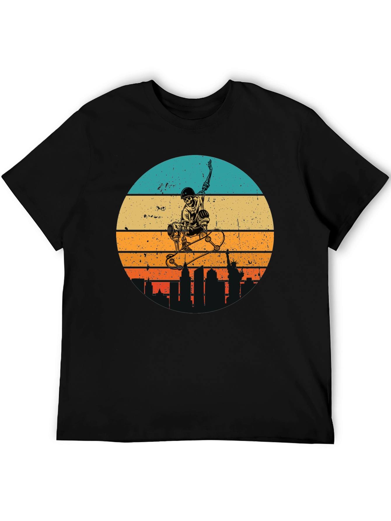Skateboard Skeleton Sunset Graphic Tee