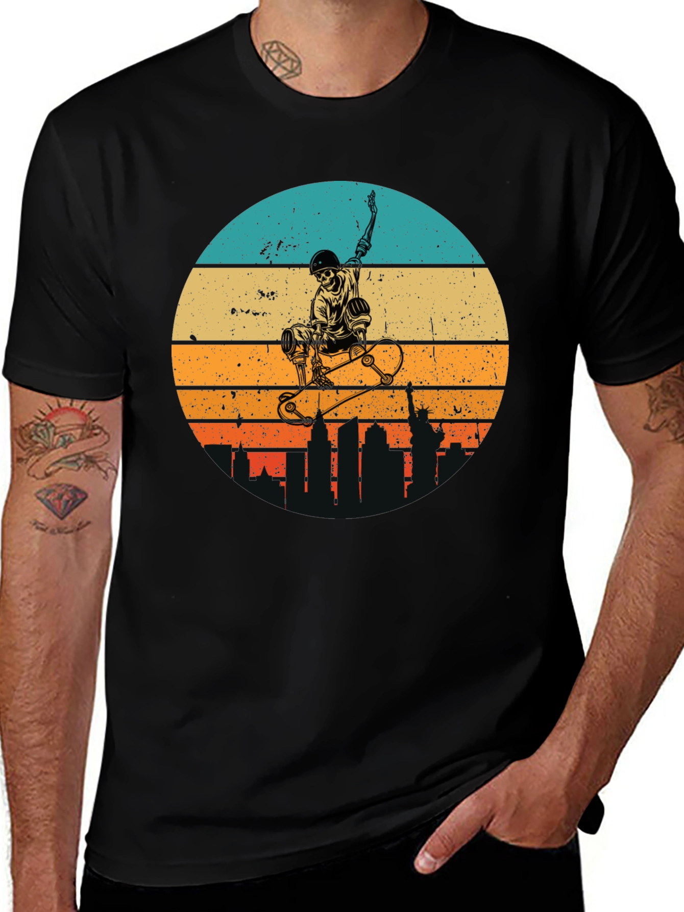 Skateboard Skeleton Sunset Graphic Tee