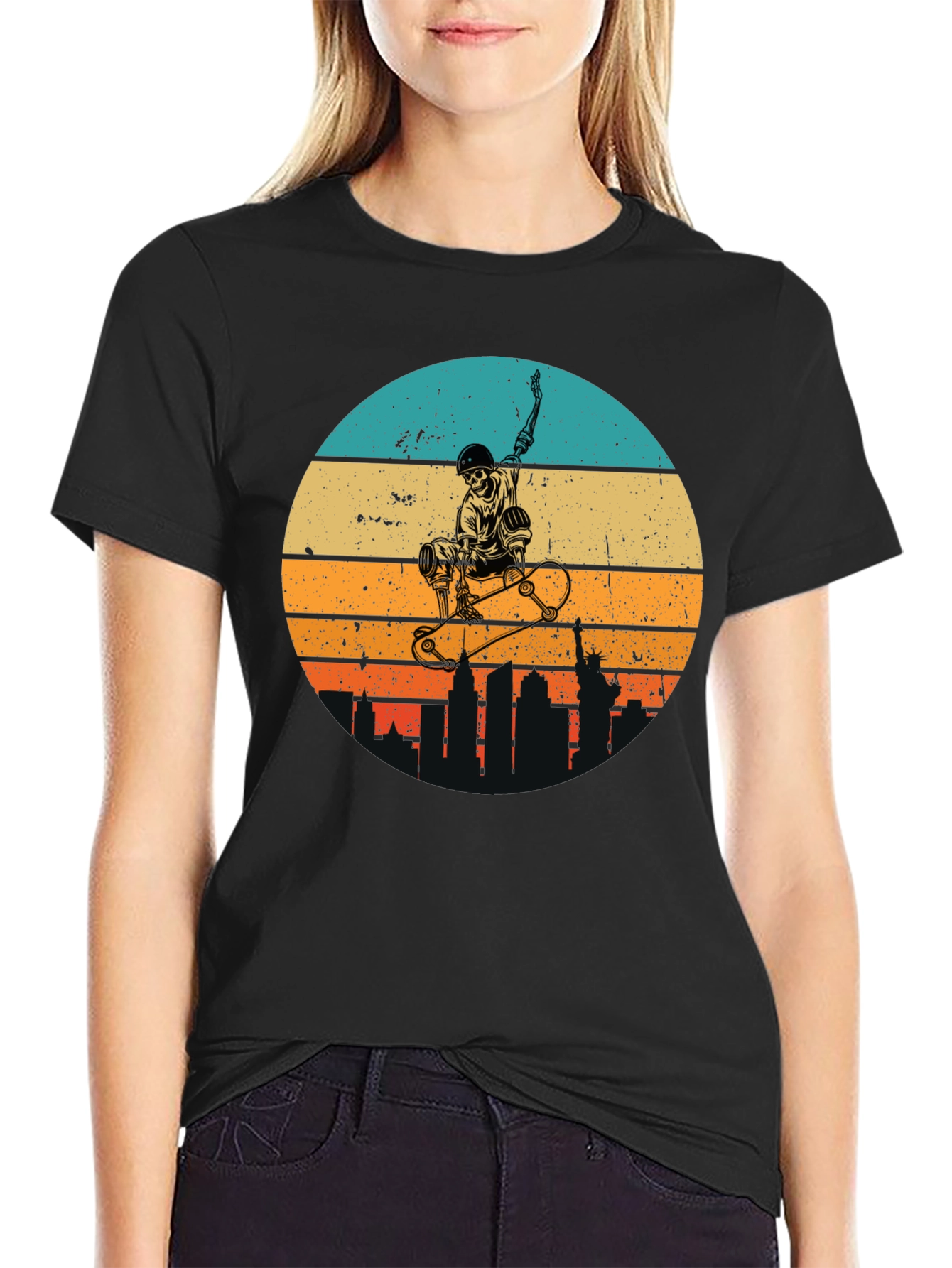 Skateboard Skeleton Sunset Graphic Tee
