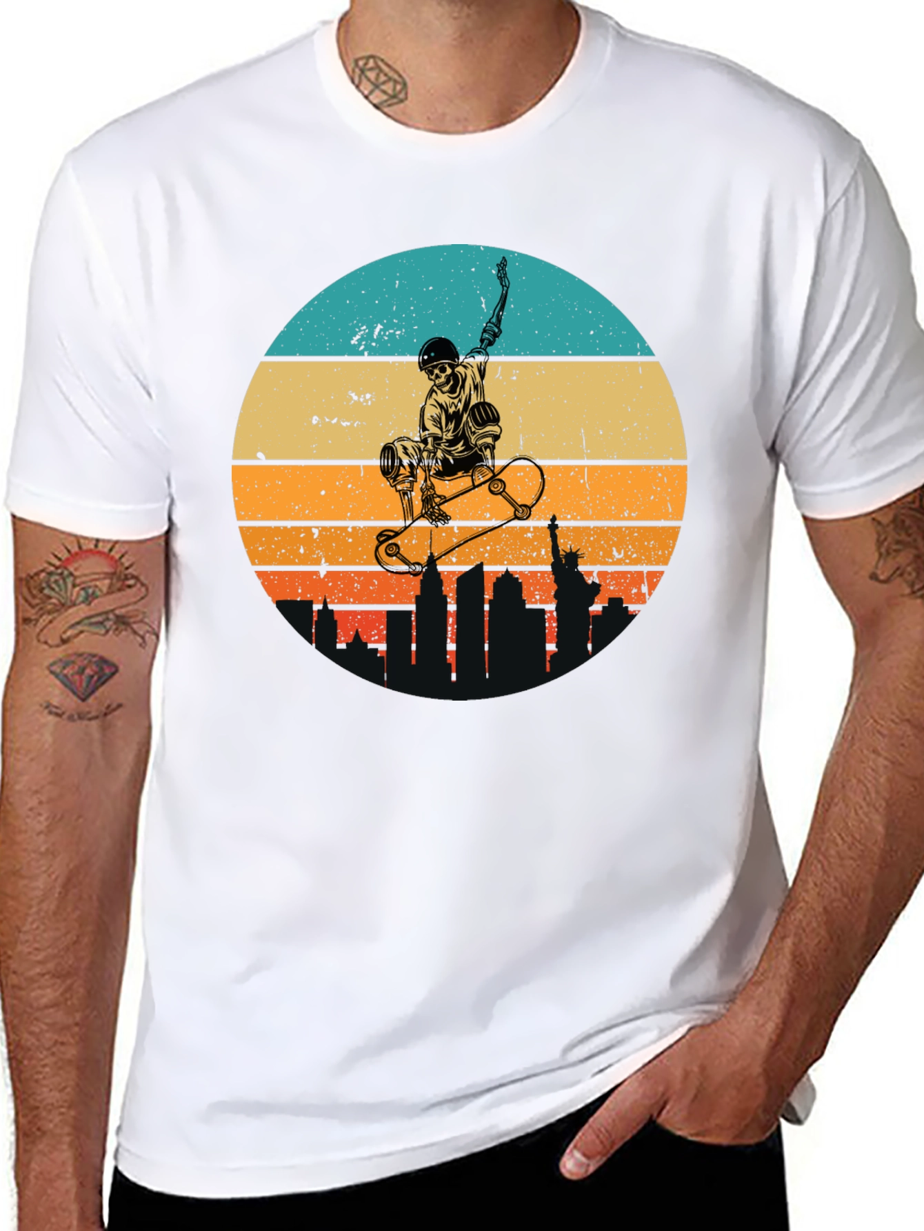Skateboard Skeleton Sunset Graphic Tee