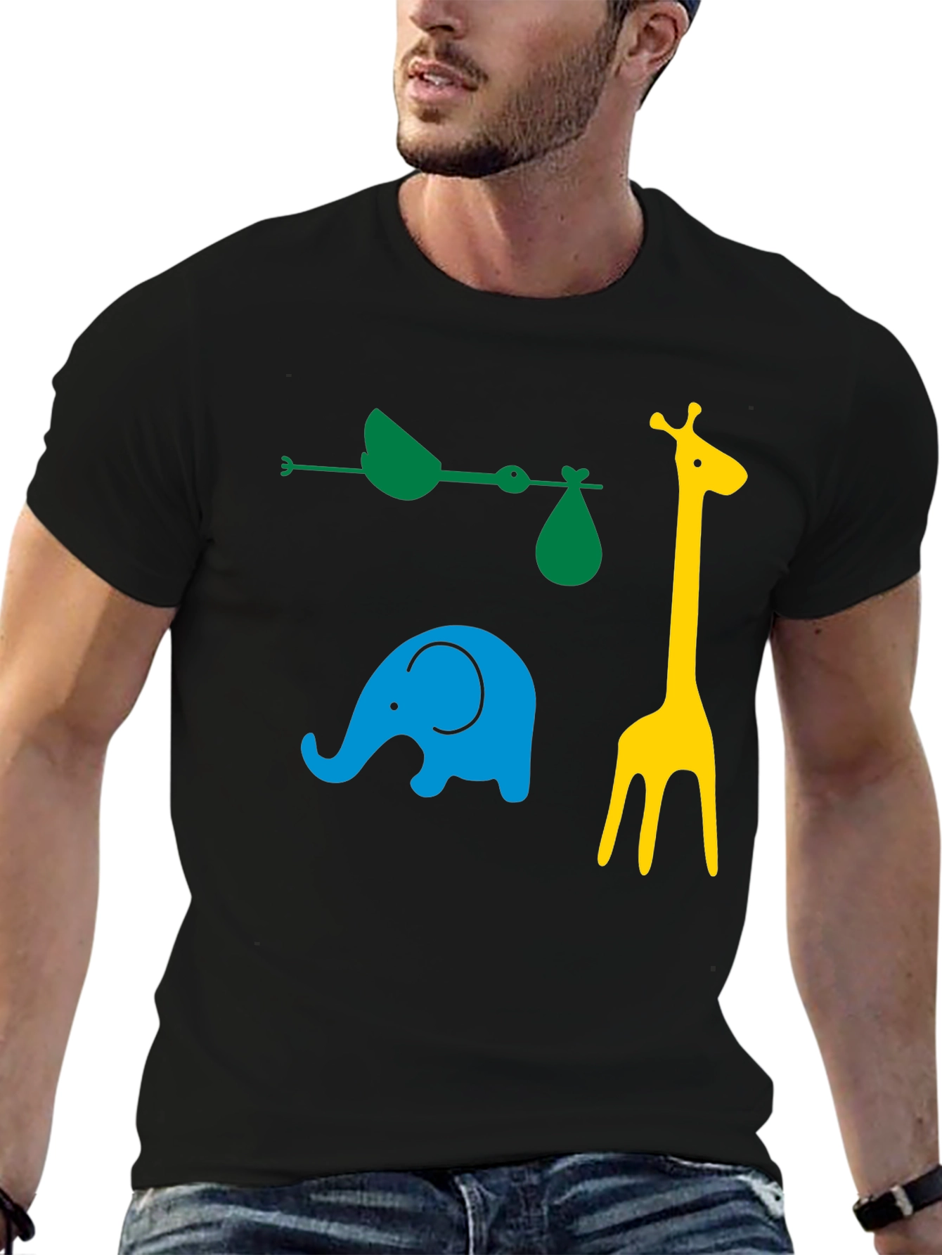 Fun Animals Graphic Tee - Black Cotton Casual Shirt