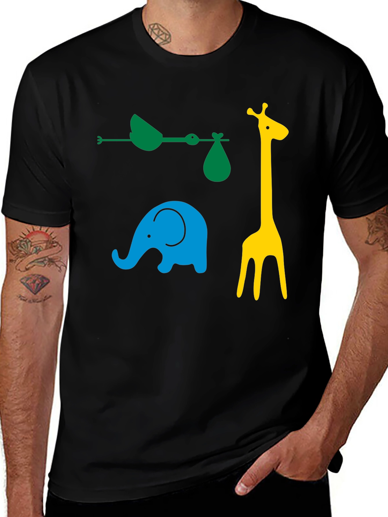 Fun Animals Graphic Tee - Black Cotton Casual Shirt