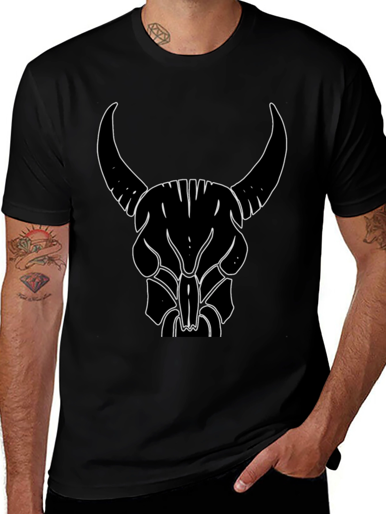 Bull Skull Graphic Tee - Black Cotton T-Shirt