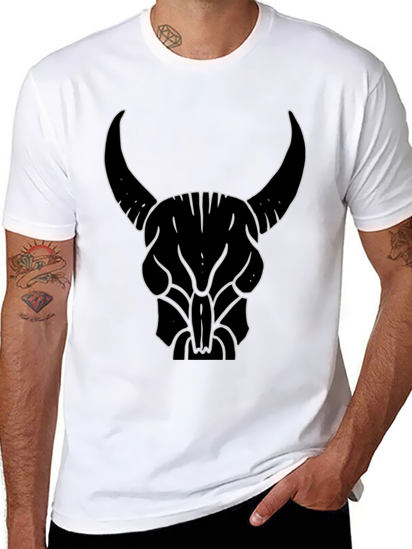 Bull Skull Graphic Tee - Black Cotton T-Shirt