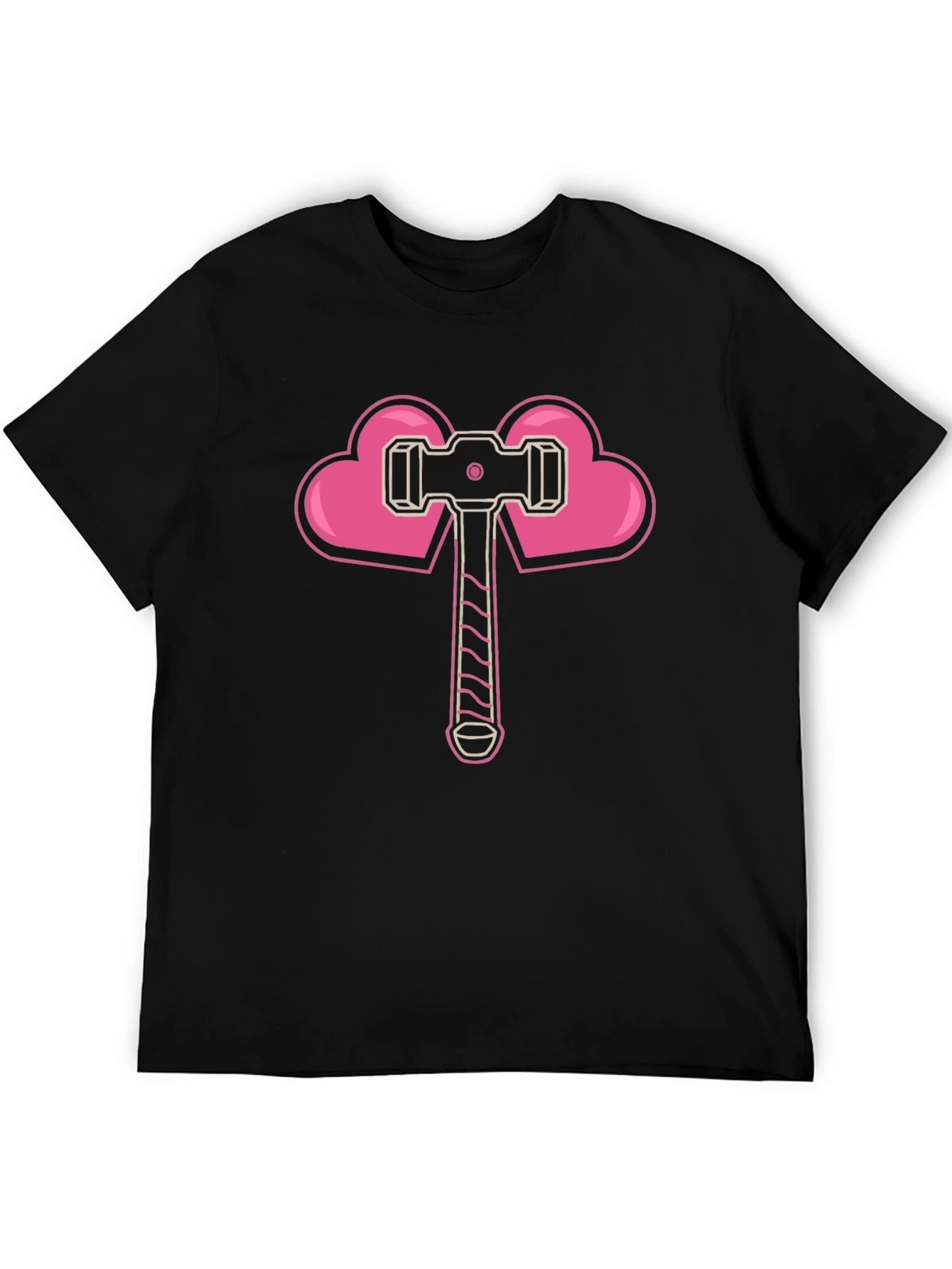 Heart Hammer Graphic Tee - Black Cotton Casual T-Shirt