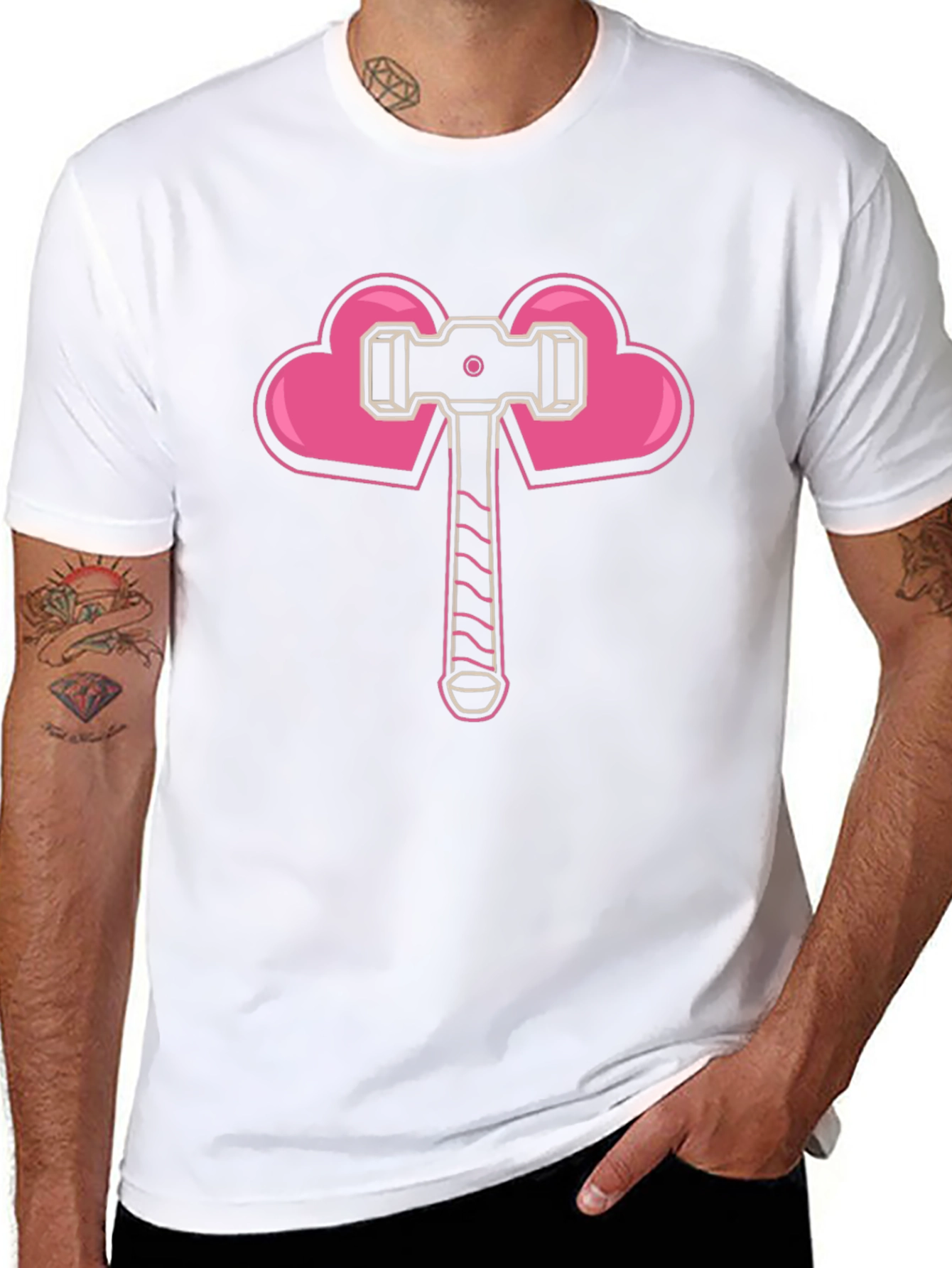 Heart Hammer Graphic Tee - Black Cotton Casual T-Shirt