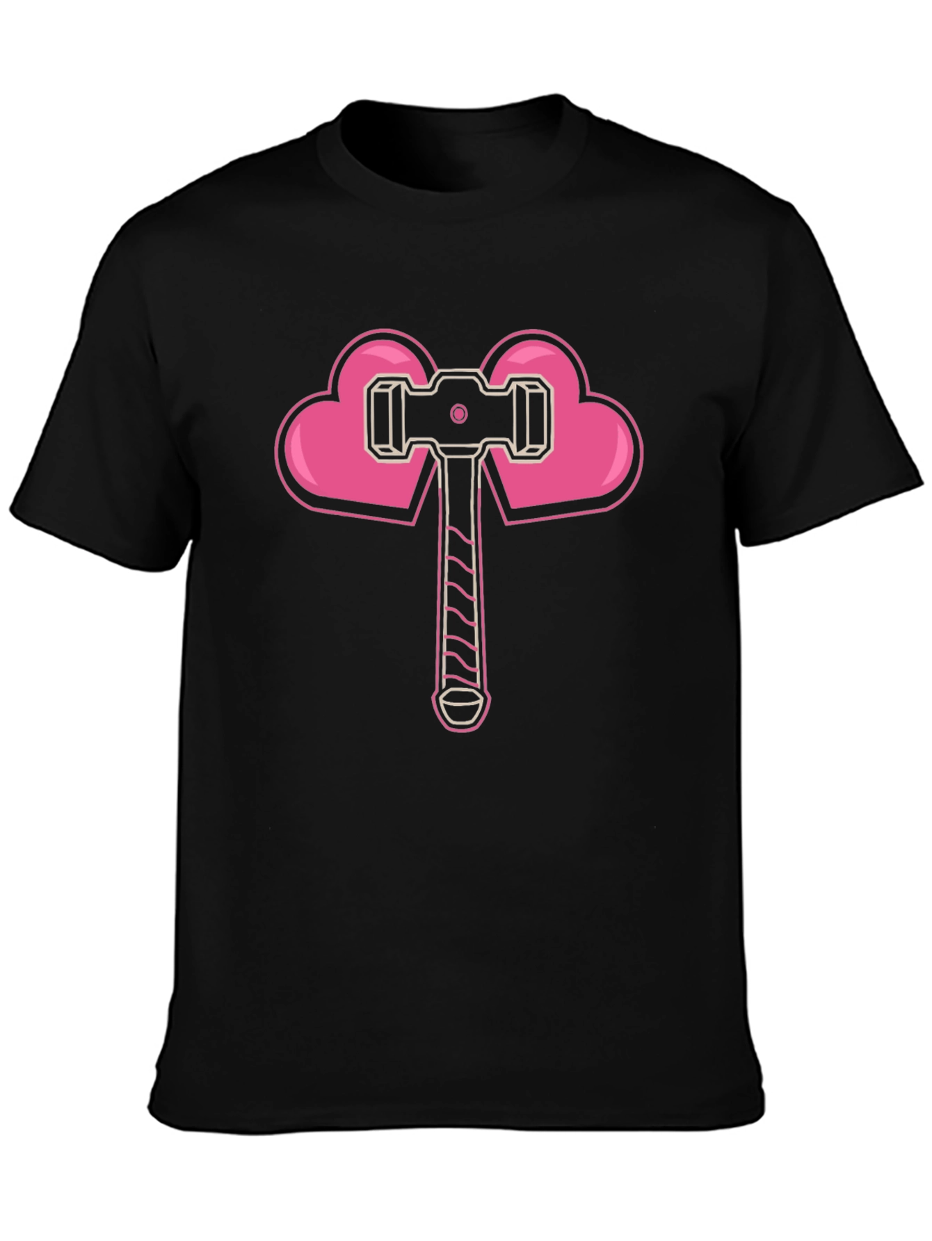 Heart Hammer Graphic Tee - Black Cotton Casual T-Shirt