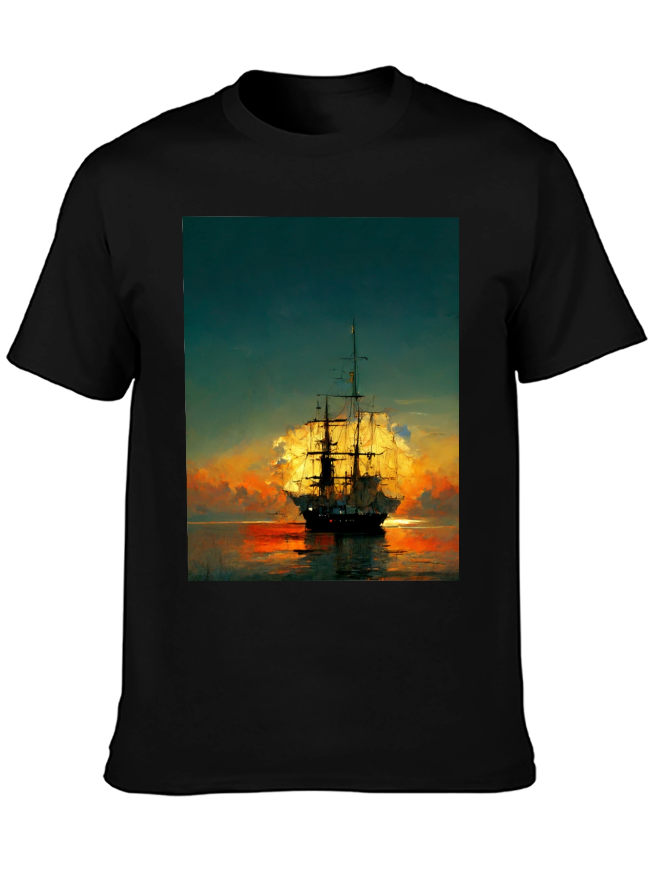 Sailing Ship Sunset Graphic T-Shirt