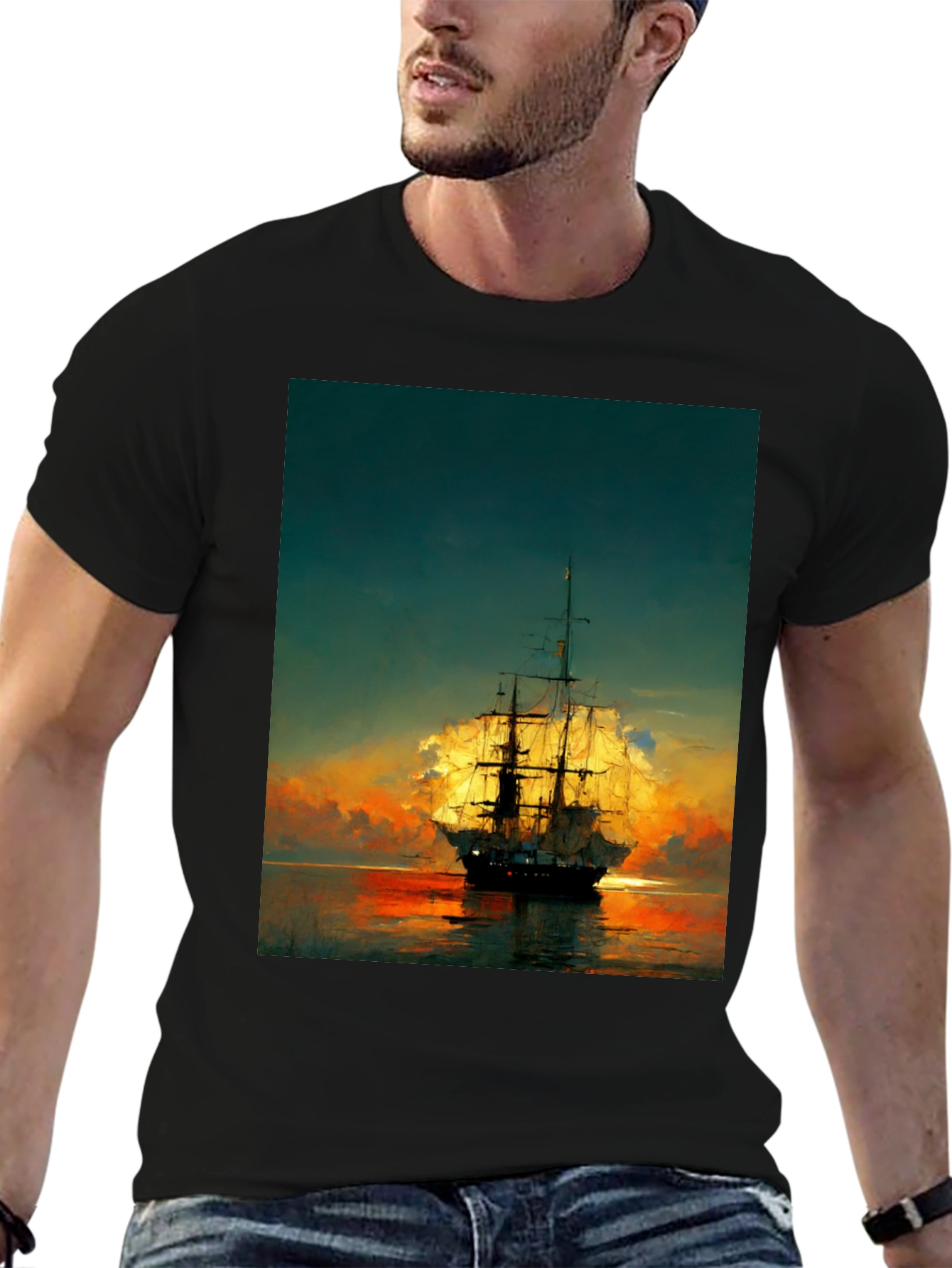 Sailing Ship Sunset Graphic T-Shirt
