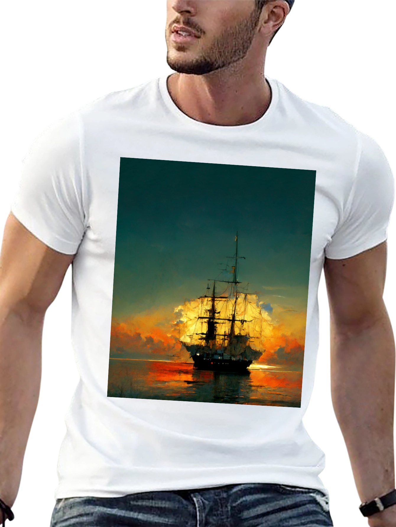 Sailing Ship Sunset Graphic T-Shirt