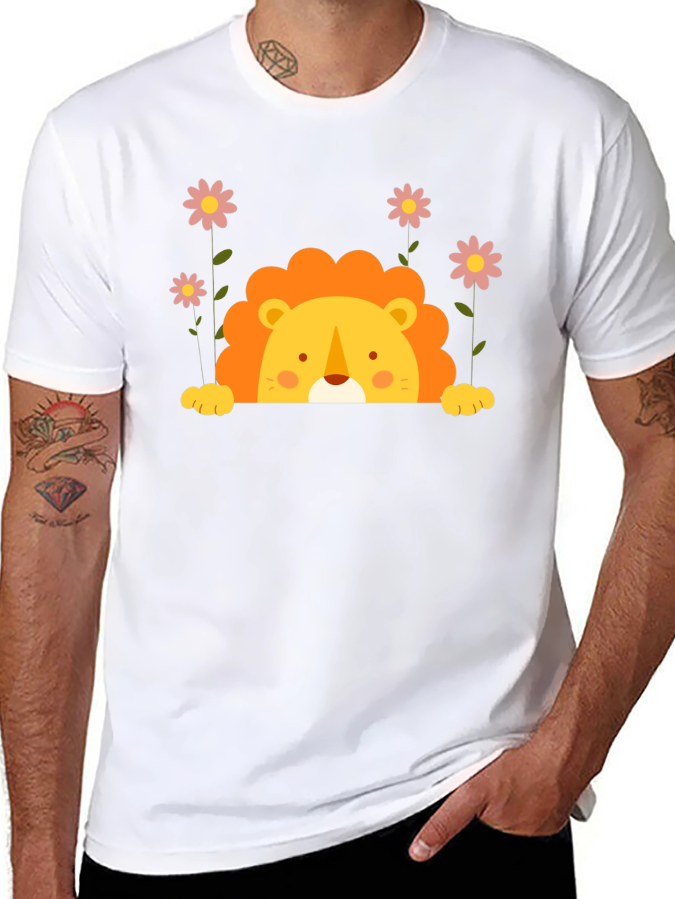 Cute Lion Graphic Tee - Black Unisex T-Shirt