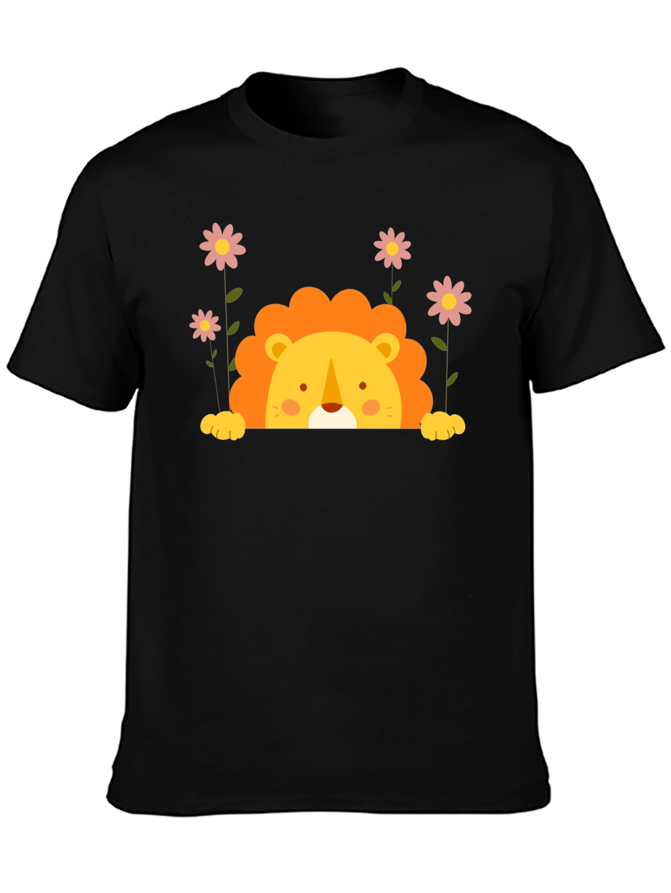 Cute Lion Graphic Tee - Black Unisex T-Shirt