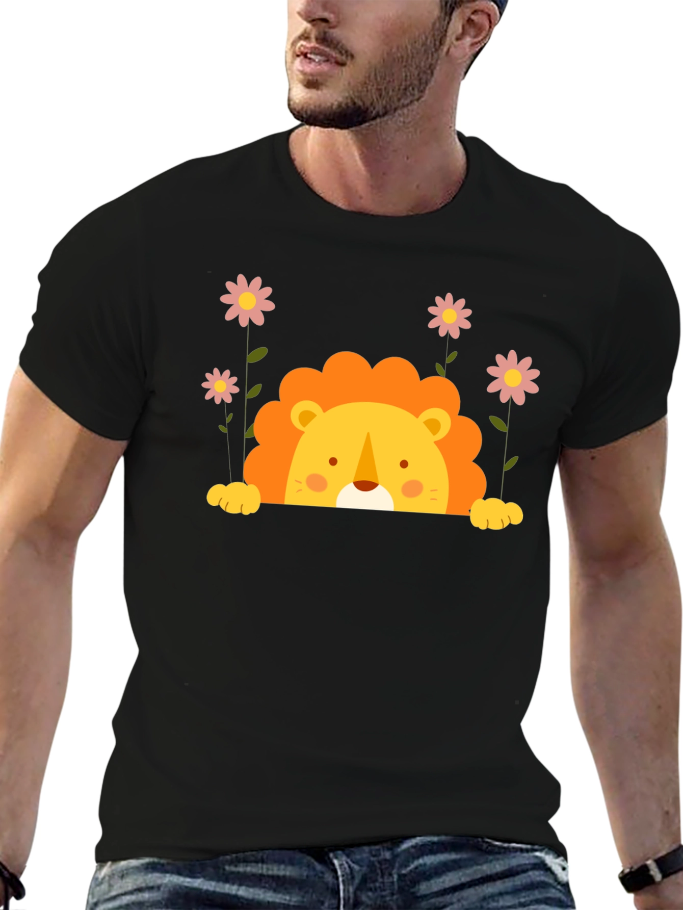Cute Lion Graphic Tee - Black Unisex T-Shirt
