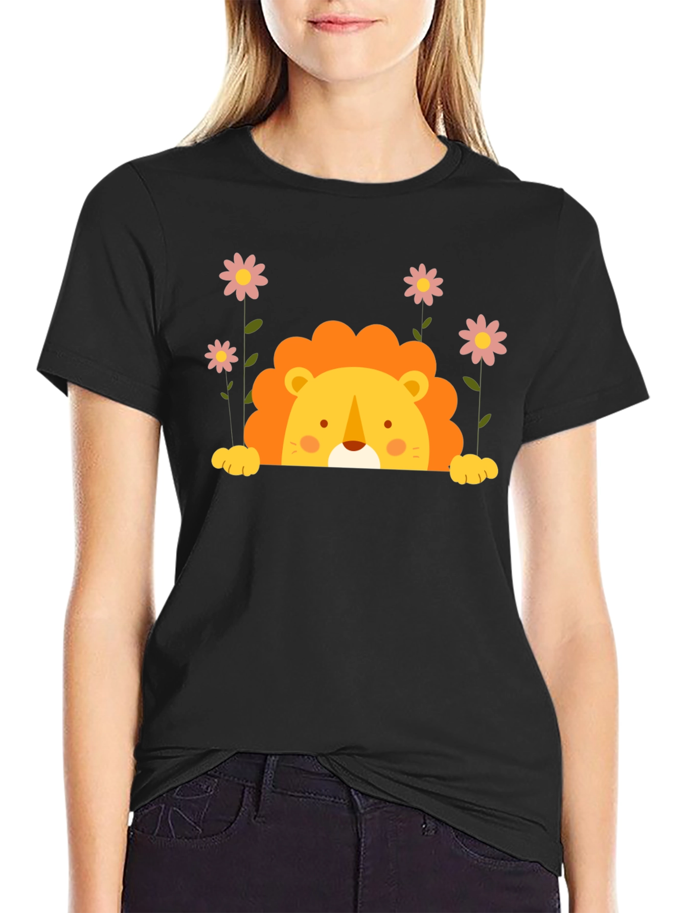 Cute Lion Graphic Tee - Black Unisex T-Shirt