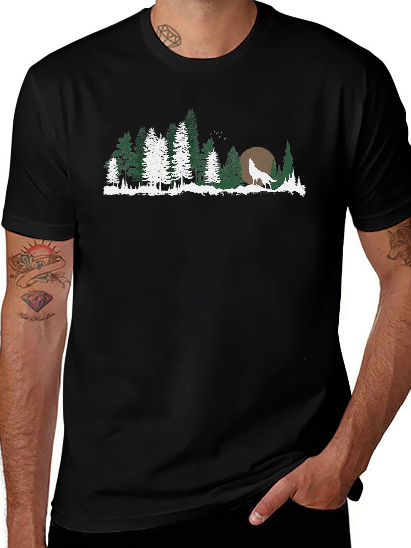 Wolf Howling at Moon Forest T-Shirt