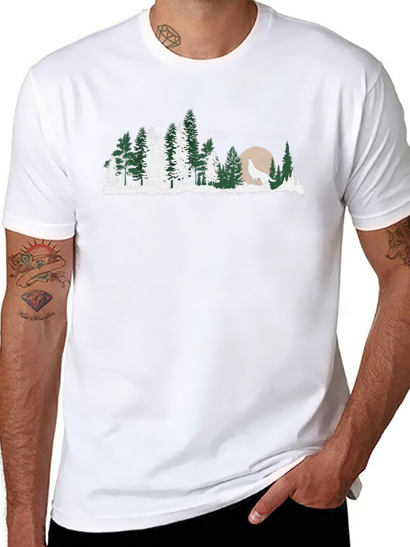 Wolf Howling at Moon Forest T-Shirt