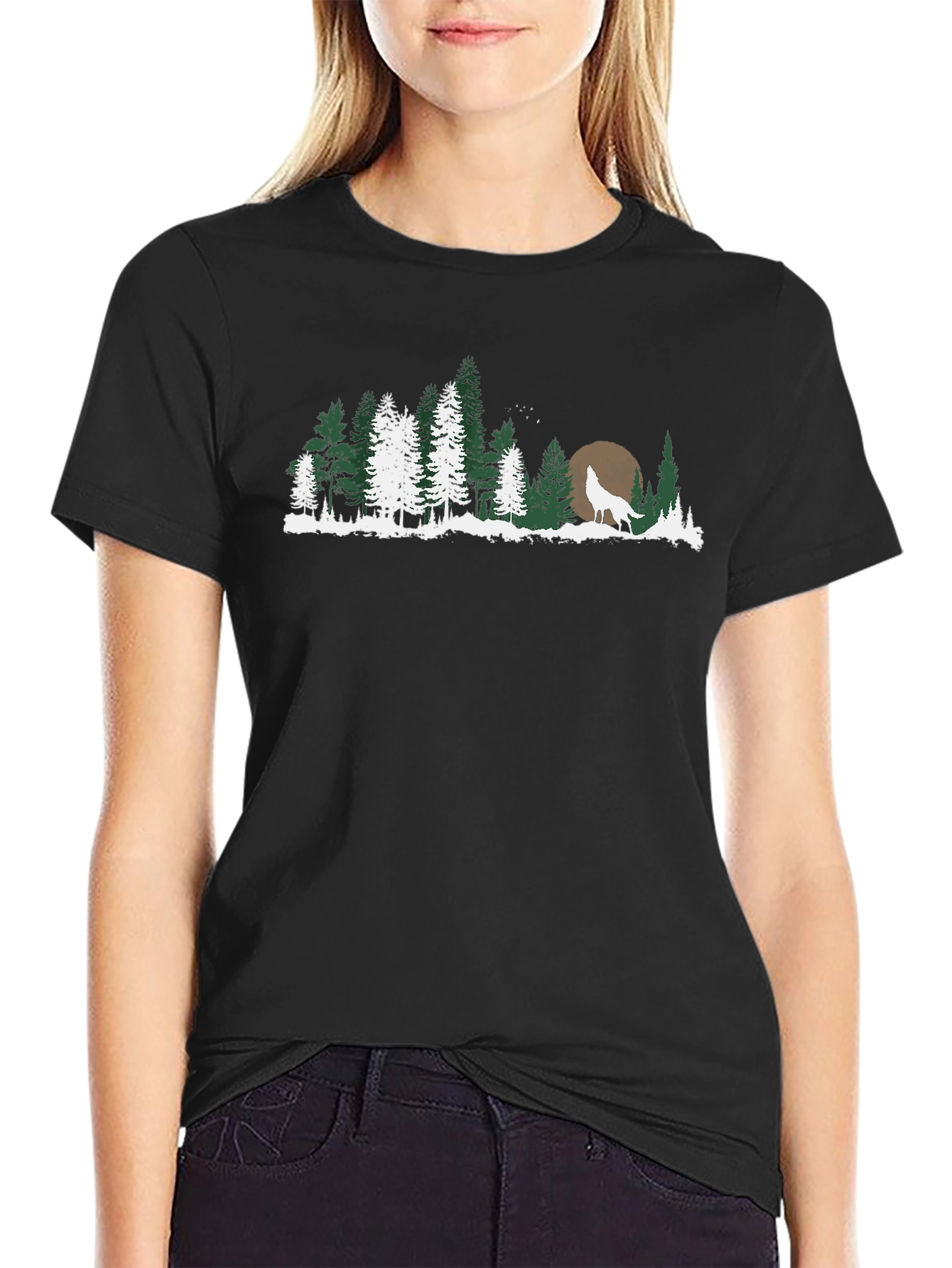 Wolf Howling at Moon Forest T-Shirt
