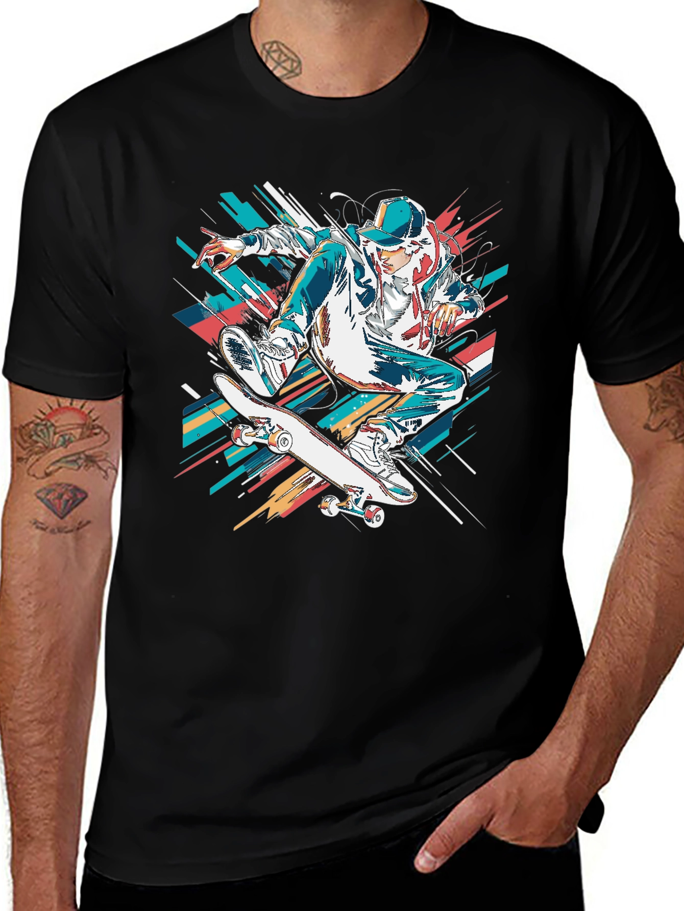 Skateboarder Graphic Black T-Shirt