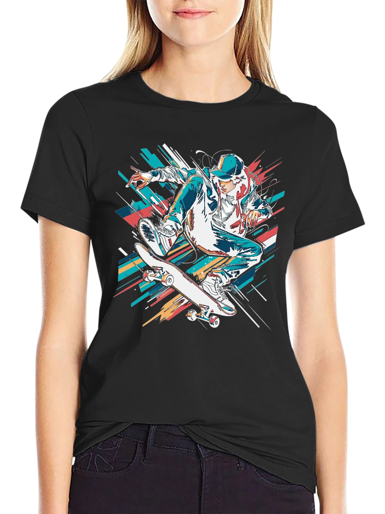 Skateboarder Graphic Black T-Shirt